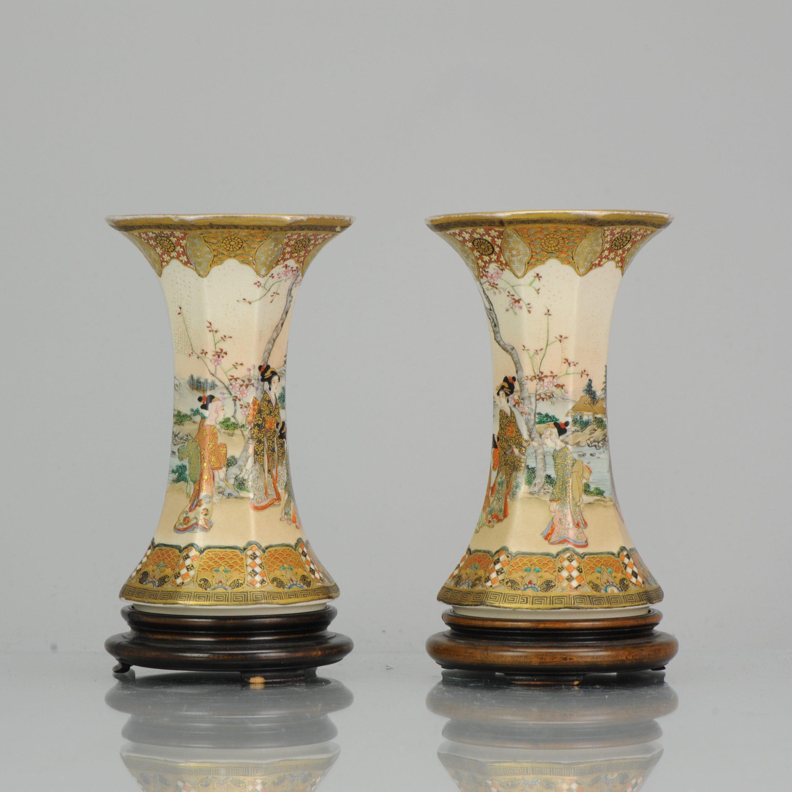 Pair Meiji Antique 1914 Japanese Bankozan Kyo Satsuma Vases Marked Japan In Good Condition In Amsterdam, Noord Holland