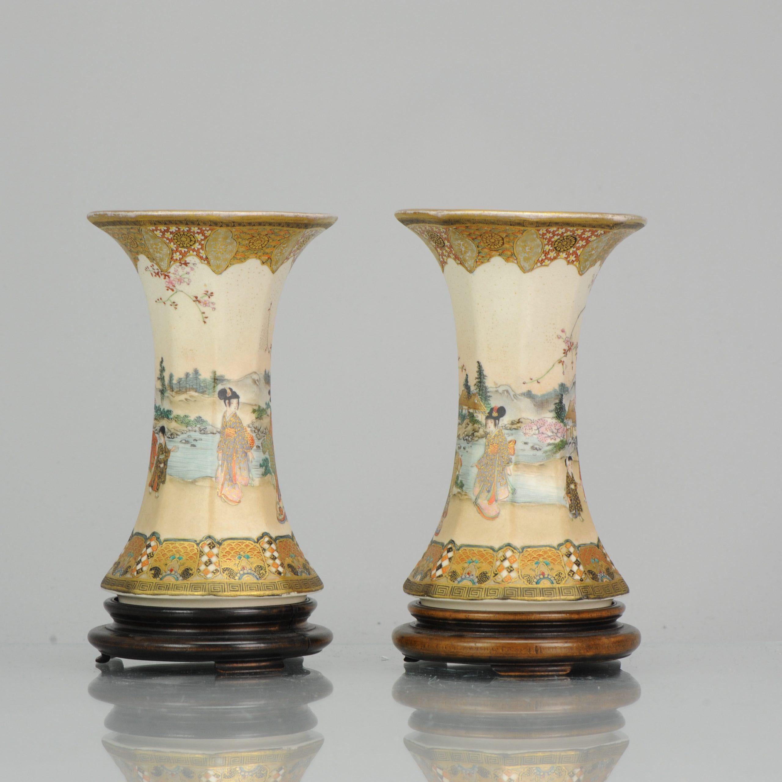 Porcelain Pair Meiji Antique 1914 Japanese Bankozan Kyo Satsuma Vases Marked Japan