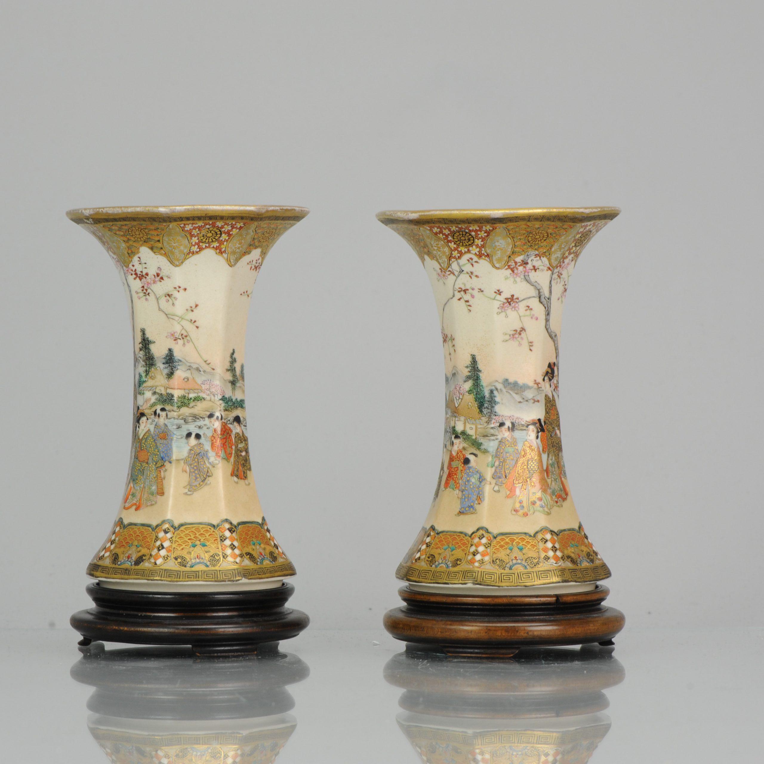 Pair Meiji Antique 1914 Japanese Bankozan Kyo Satsuma Vases Marked Japan 2