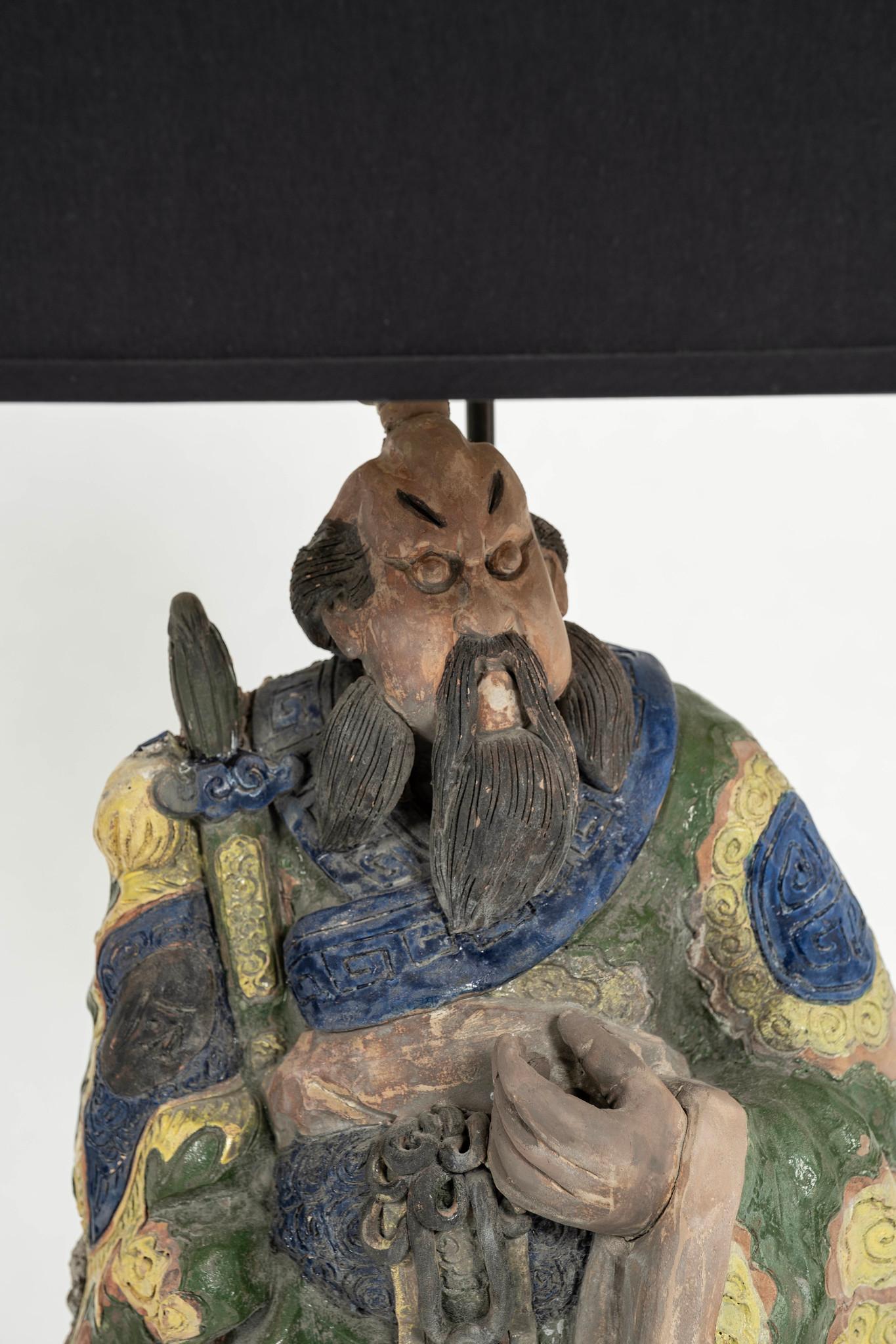 Pair Meiji Japanese Sumida Gawa Figural Pottery Lamps For Sale 2