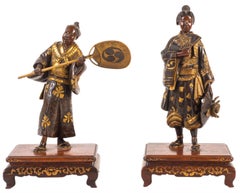Paire de statues japonaises Miyao en bronze de la période Meiji