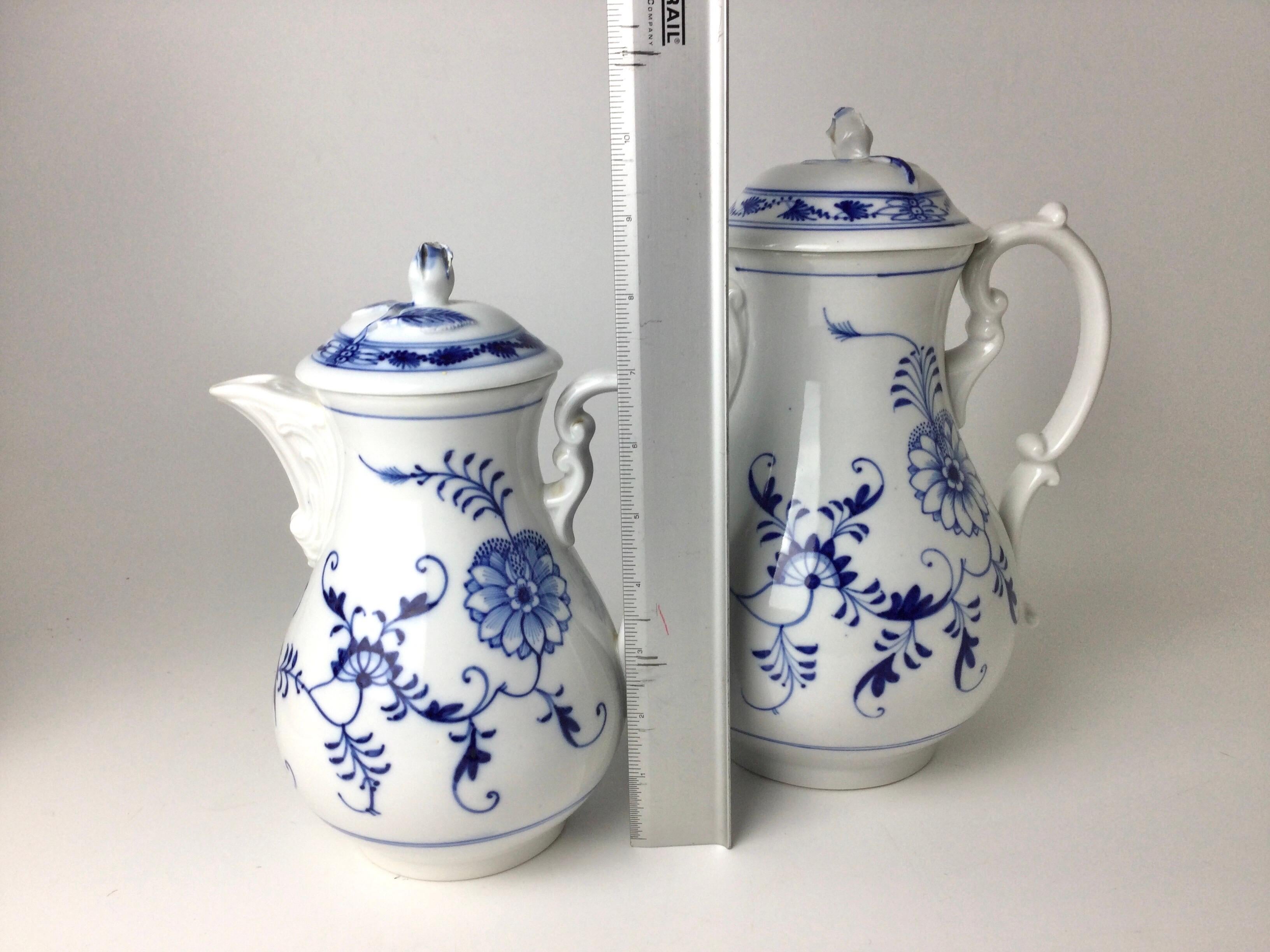 Pair Meissen blue onion coffee pots 9