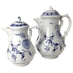 Pair Meissen Blue Onion Coffee Pots