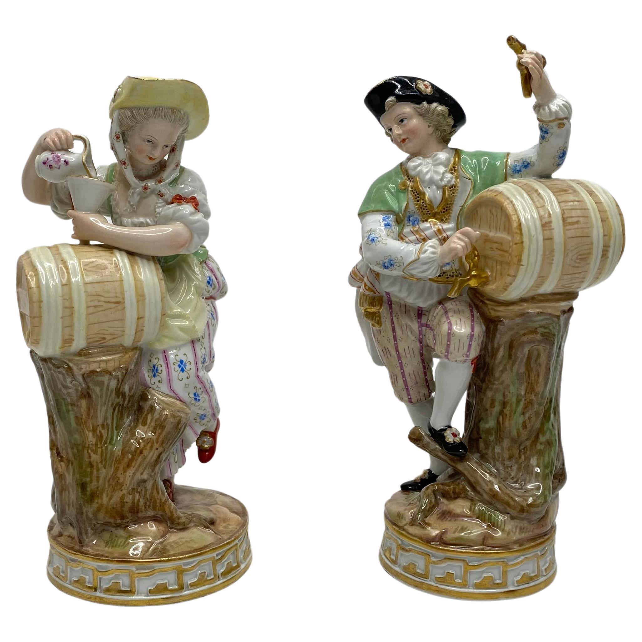 Pair Meissen figures ‘Vintner & Companion’, c. 1870. For Sale