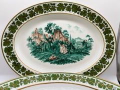 Pair, Meissen Opposing Courting Scene Porcelain "Green Ivy" Platters 19.75"