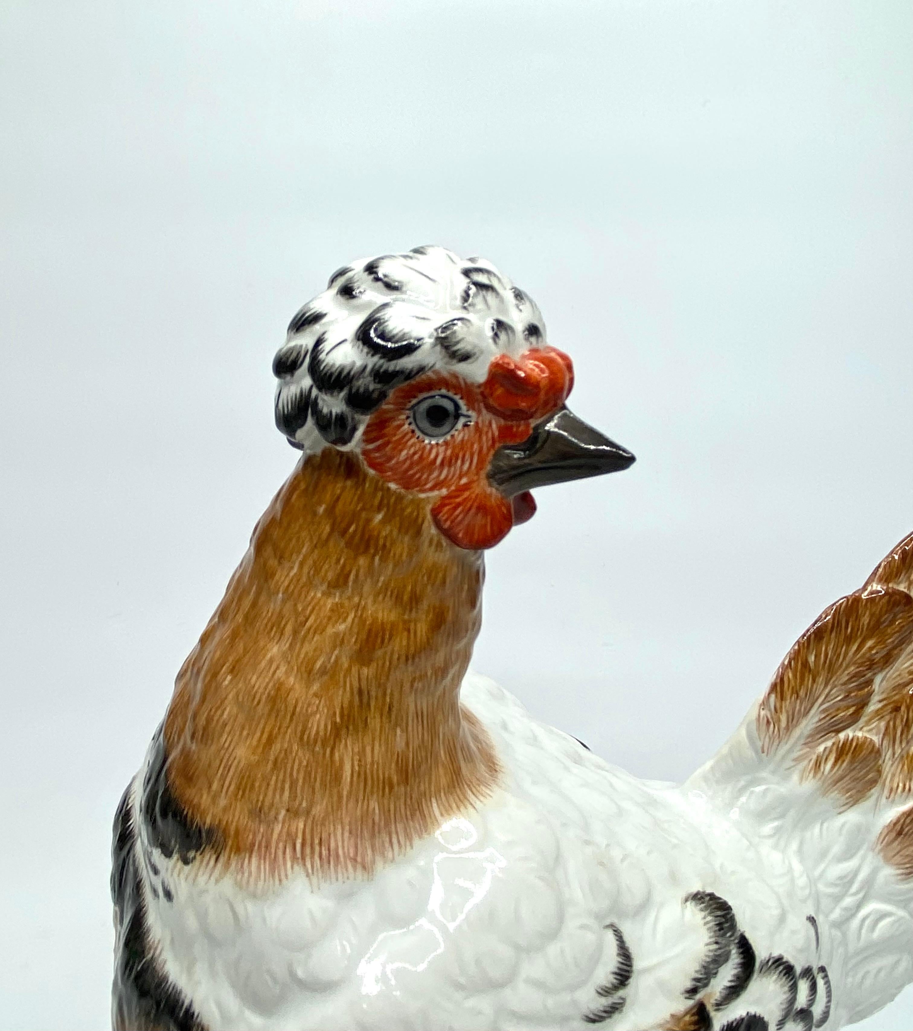 Pair Meissen porcelain covered and hen, c. 1920. For Sale 7