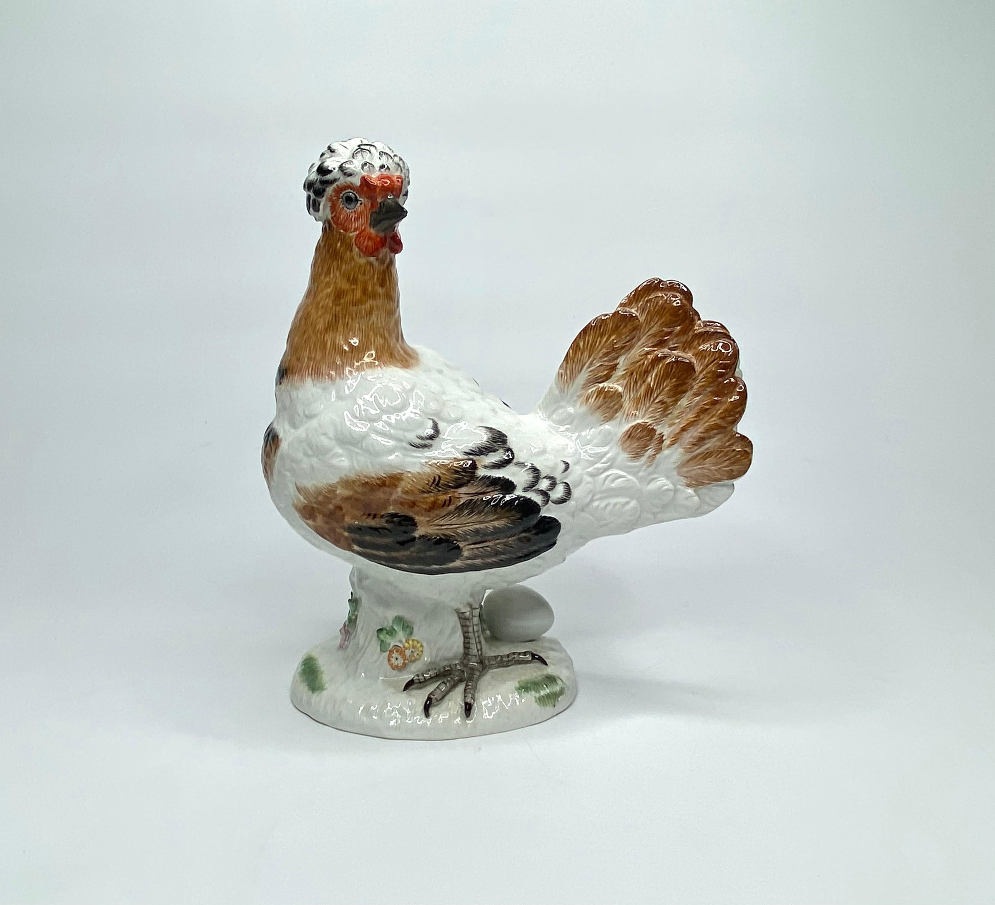 Pair Meissen porcelain covered and hen, c. 1920. For Sale 1