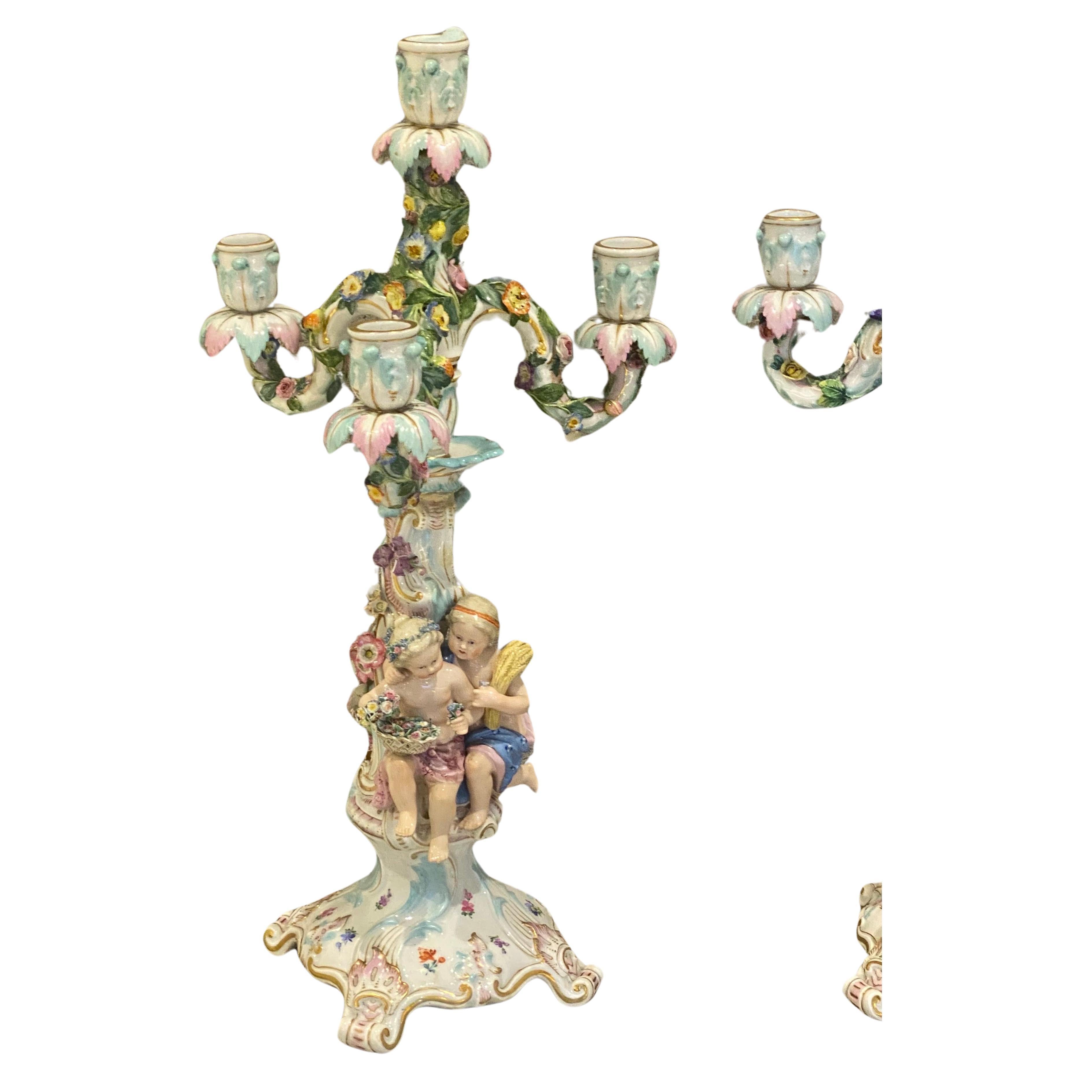 Pair Meissen porcelain Figural candelabra Circa 19th Century  In Excellent Condition For Sale In London, GB