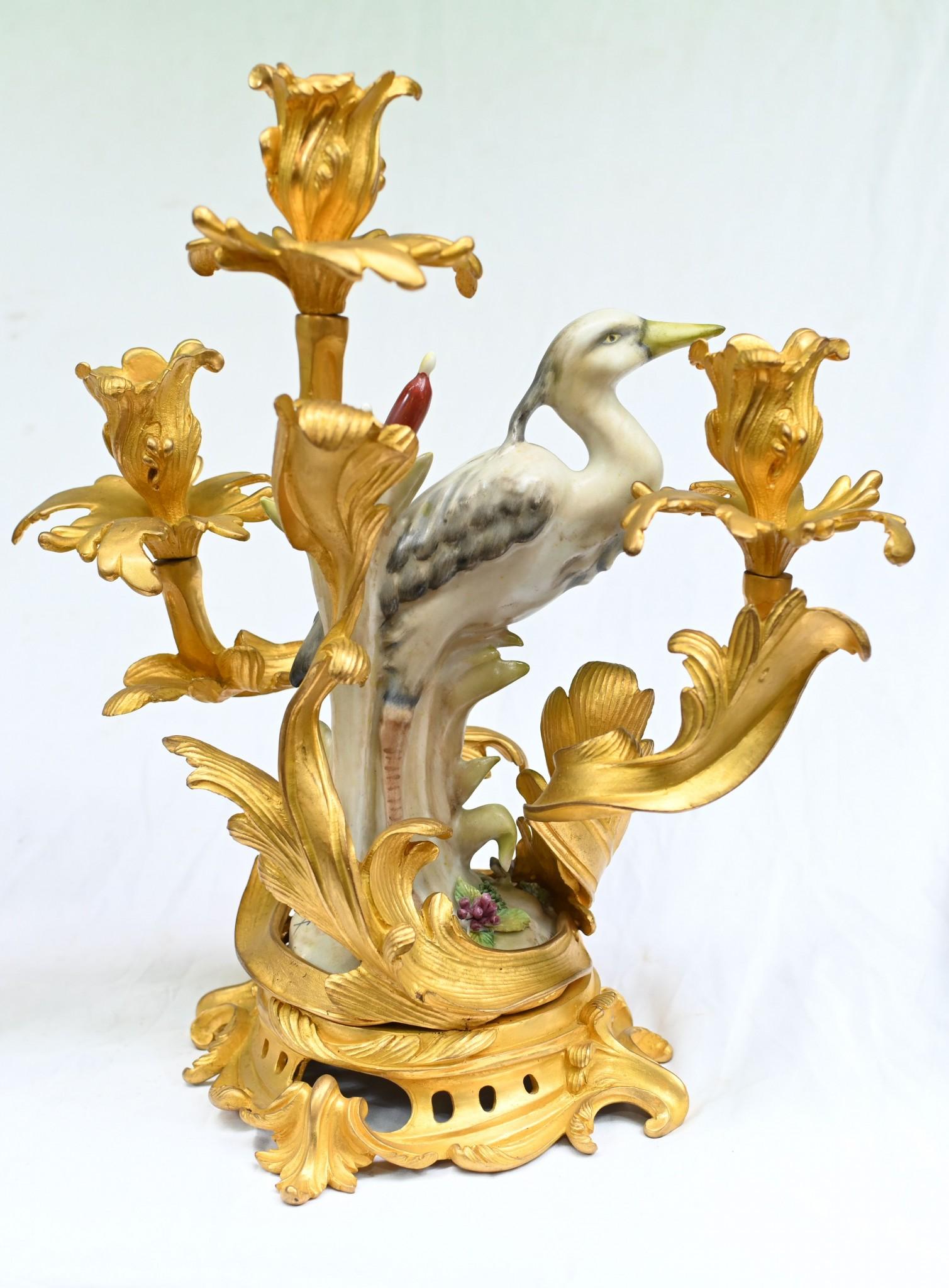 Pair Meissen Porcelain Gilt Bird Candelabras German Dresden For Sale 7