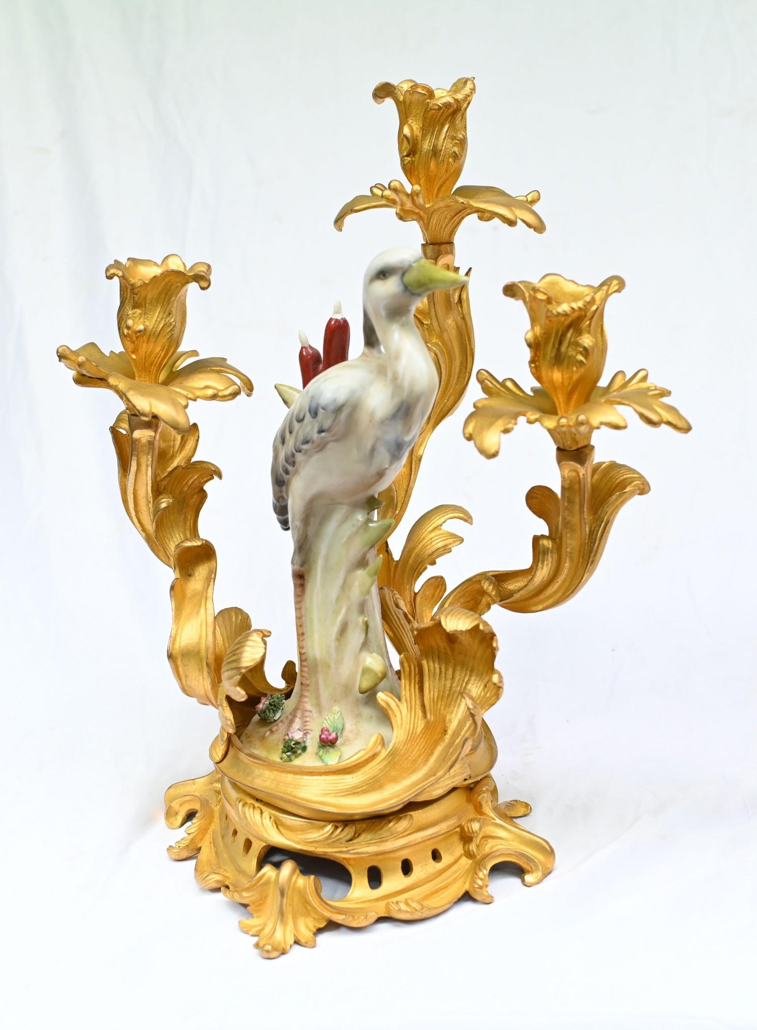 Pair Meissen Porcelain Gilt Bird Candelabras German Dresden For Sale 2