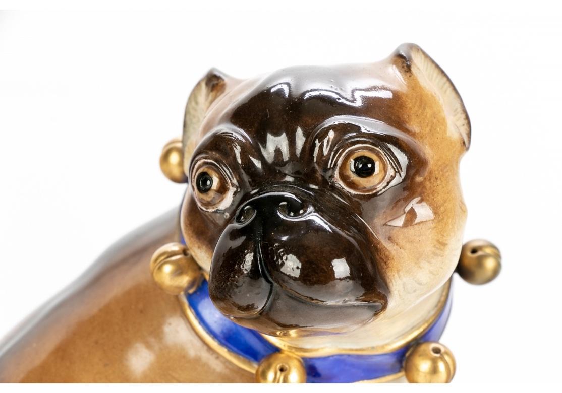 Pair Meissen Porcelain Pug Dog Figures With Pup After J.J.Kaendler For Sale 1