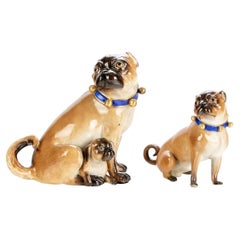 Pair Meissen Porcelain Pug Dog Figures With Pup After J.J.Kaendler