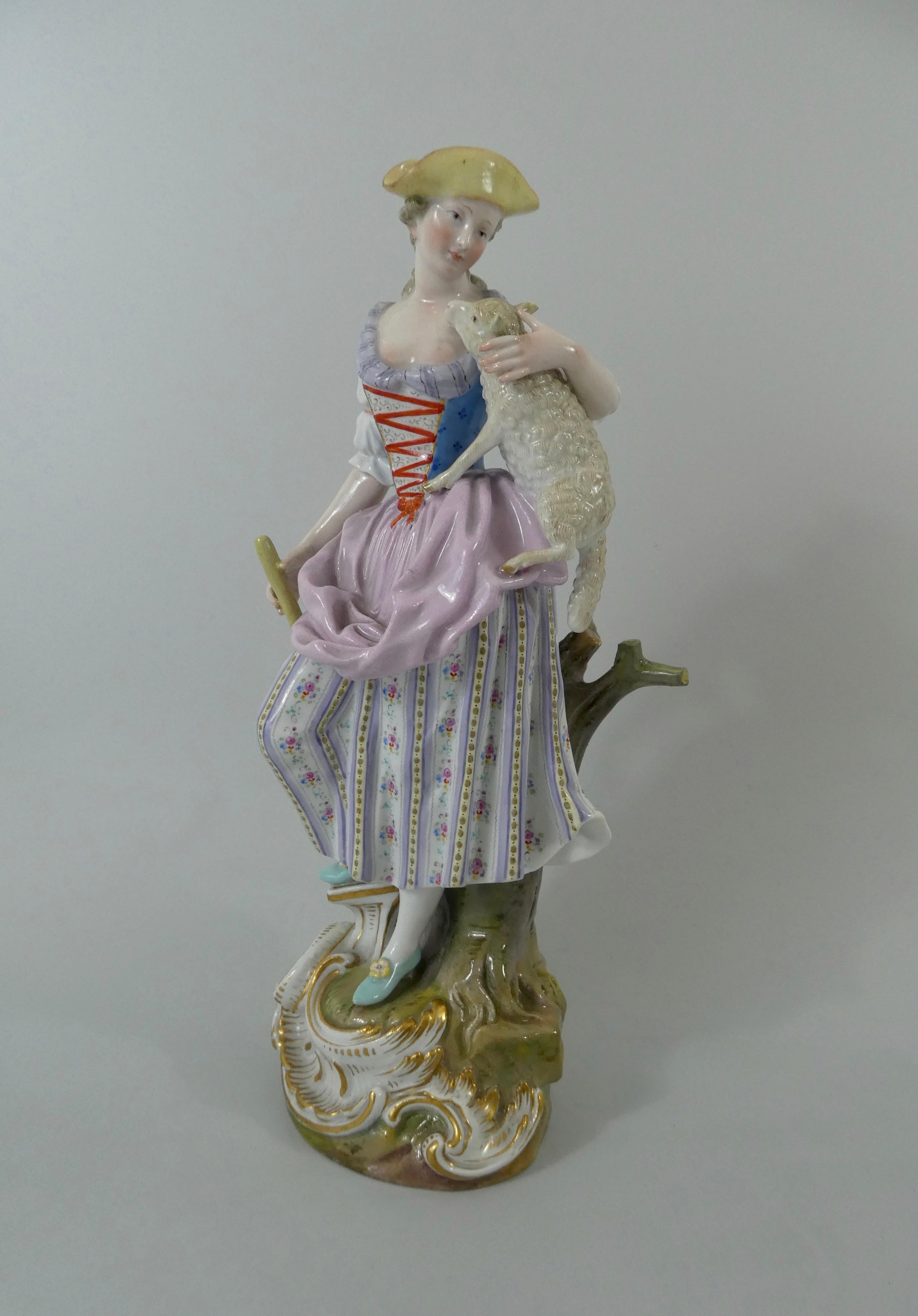 Fired Pair of Meissen porcelain Shepherds, circa 1870