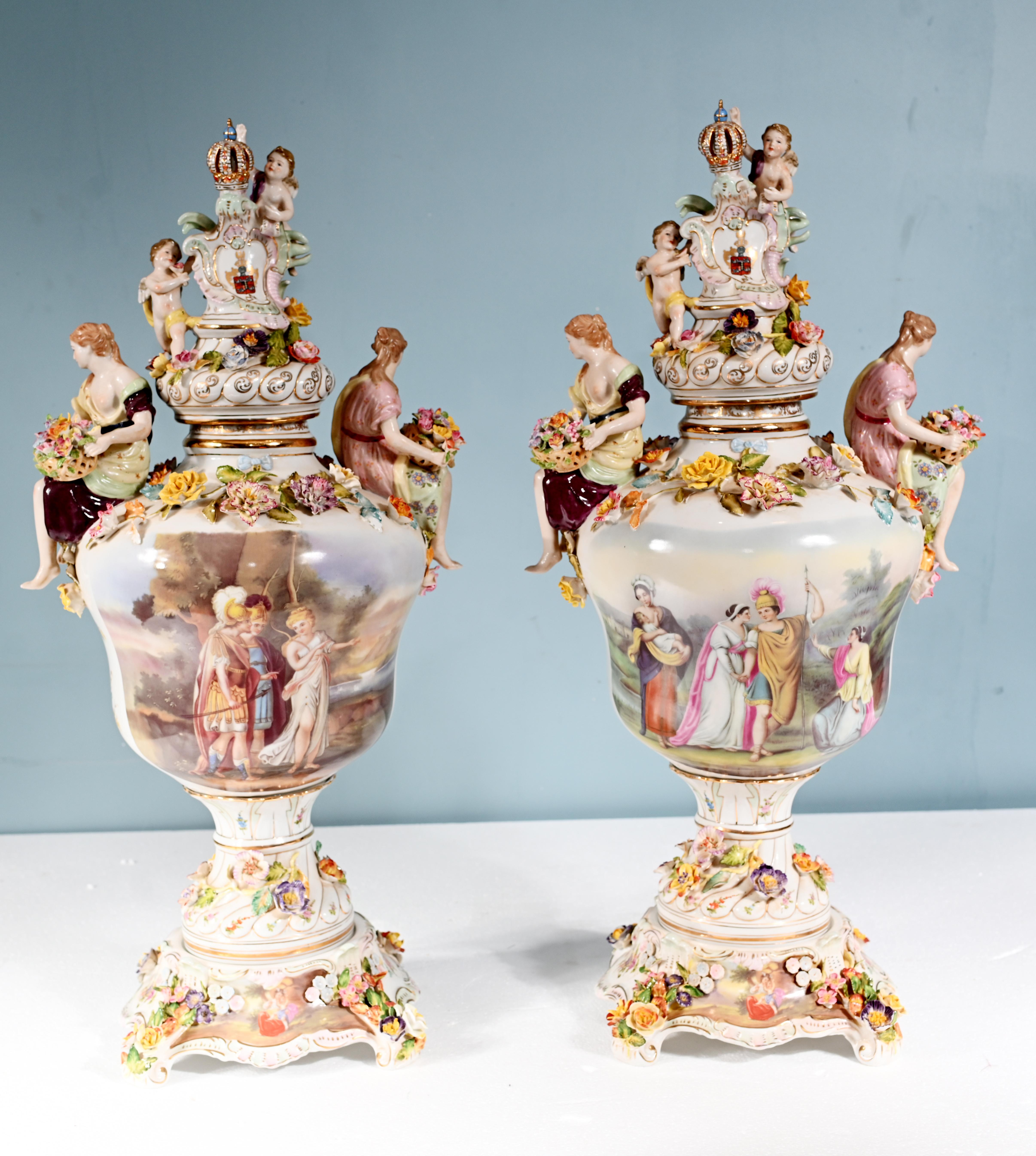 Coppia di vasi di Meissen Porcelain incrostati di fiori Urne tedesche in vendita 7