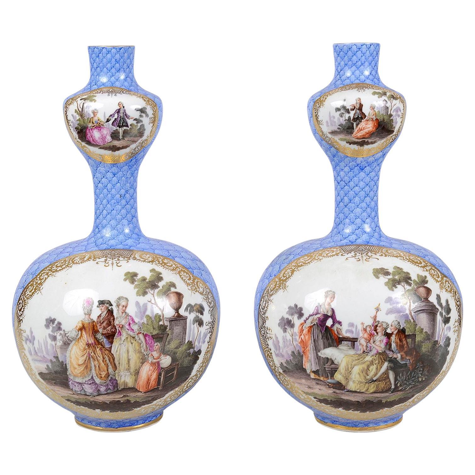 Pair Meissen style porcelain gourd vases, circa 1890