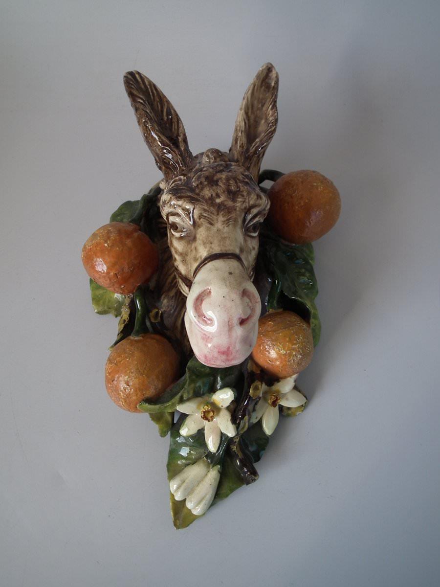 French Pair of Menton Majolica Donkey Wall Pockets