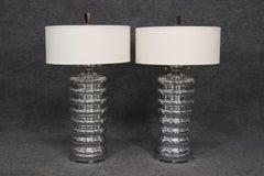 Paire de lampes de bureau hautes en verre mercuré de forme segmentée