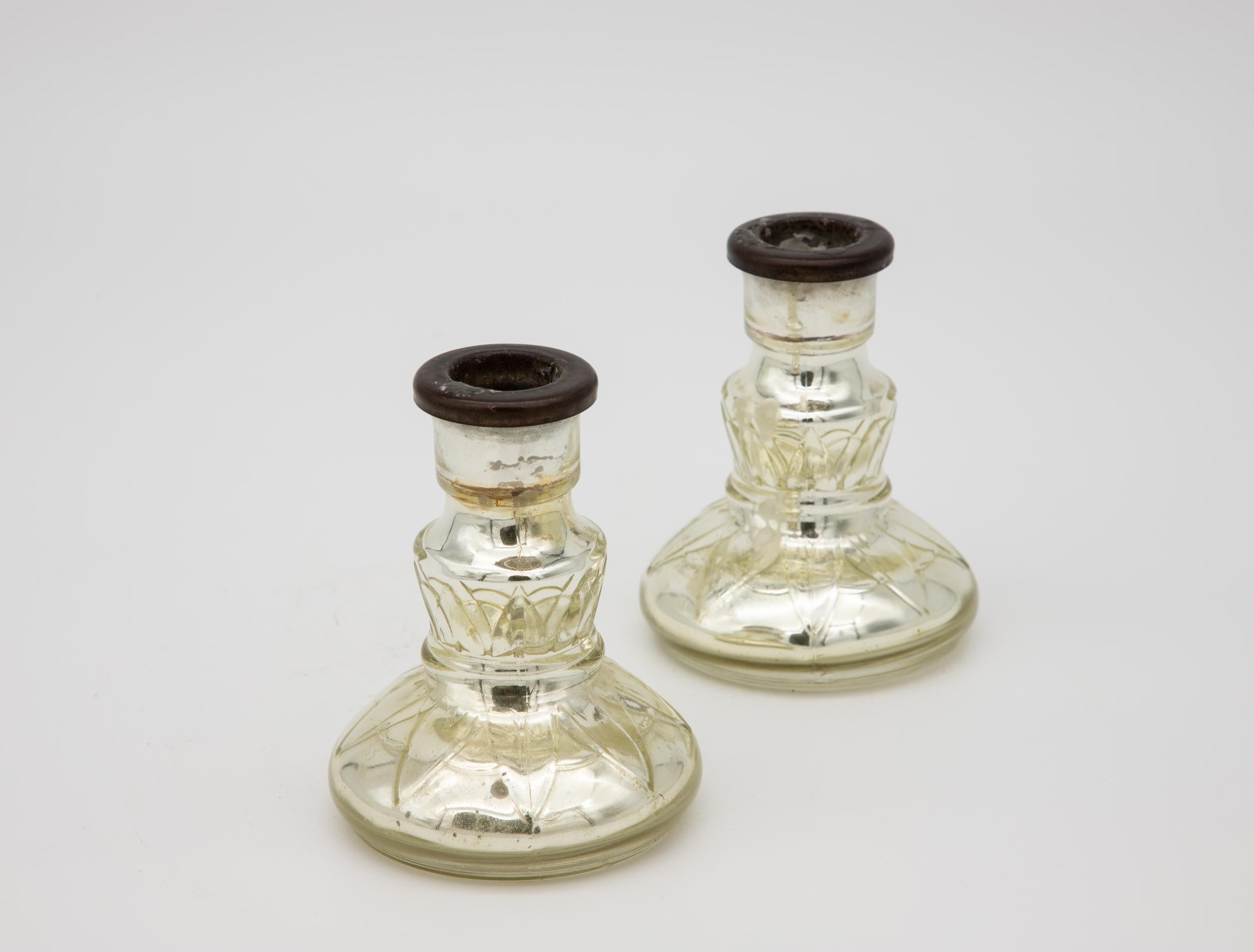 Pair Mercuy Glass Candlesticks In Good Condition In South Salem, NY