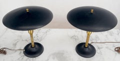 Pair Metal Shades Black & Gold Mushroom Shape Table Lamps MINT