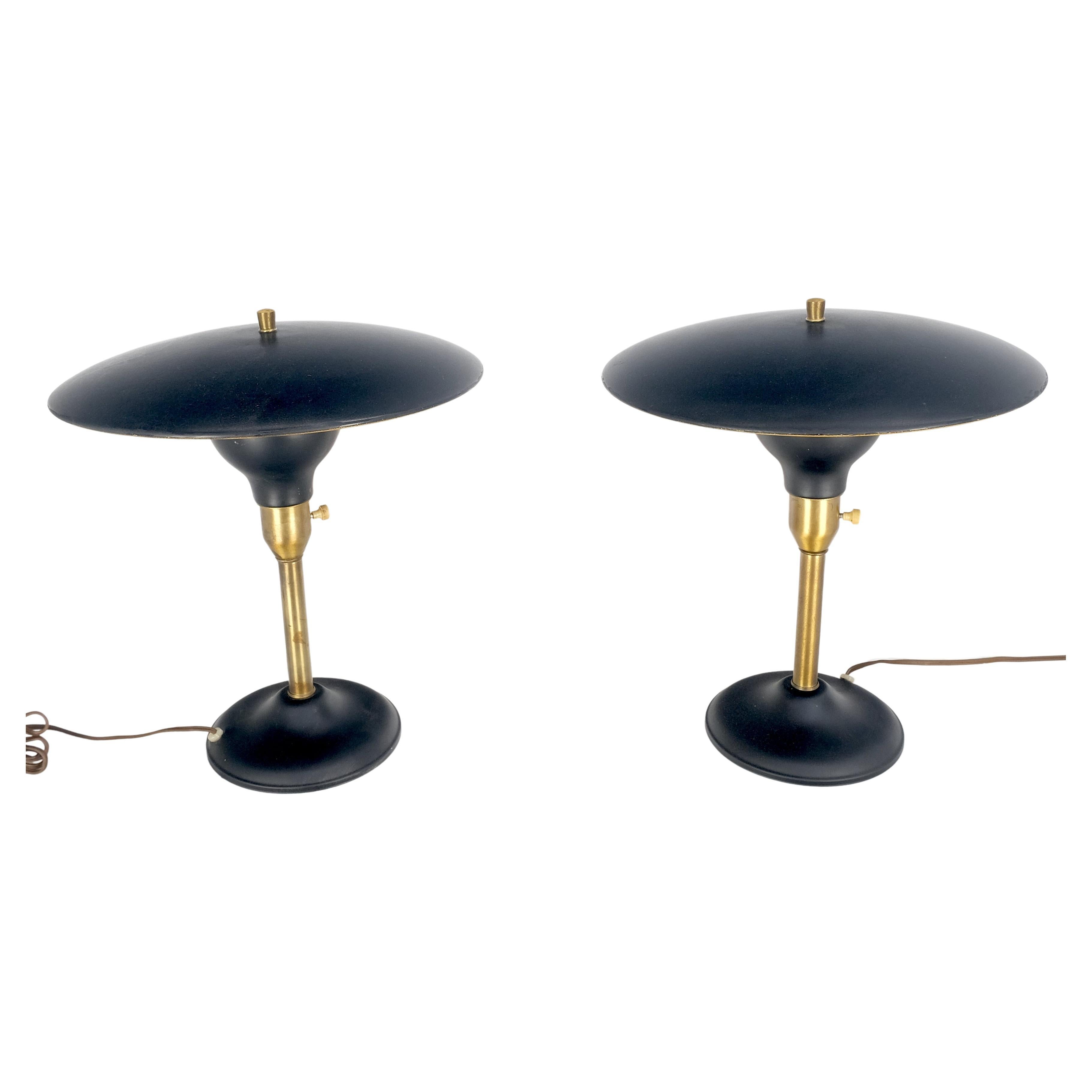 Pair Metal Shades Black & Gold Mushroom Shape Table Lamps MINT