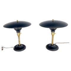 Pair Metal Shades Black & Gold Mushroom Shape Table Lamps MINT