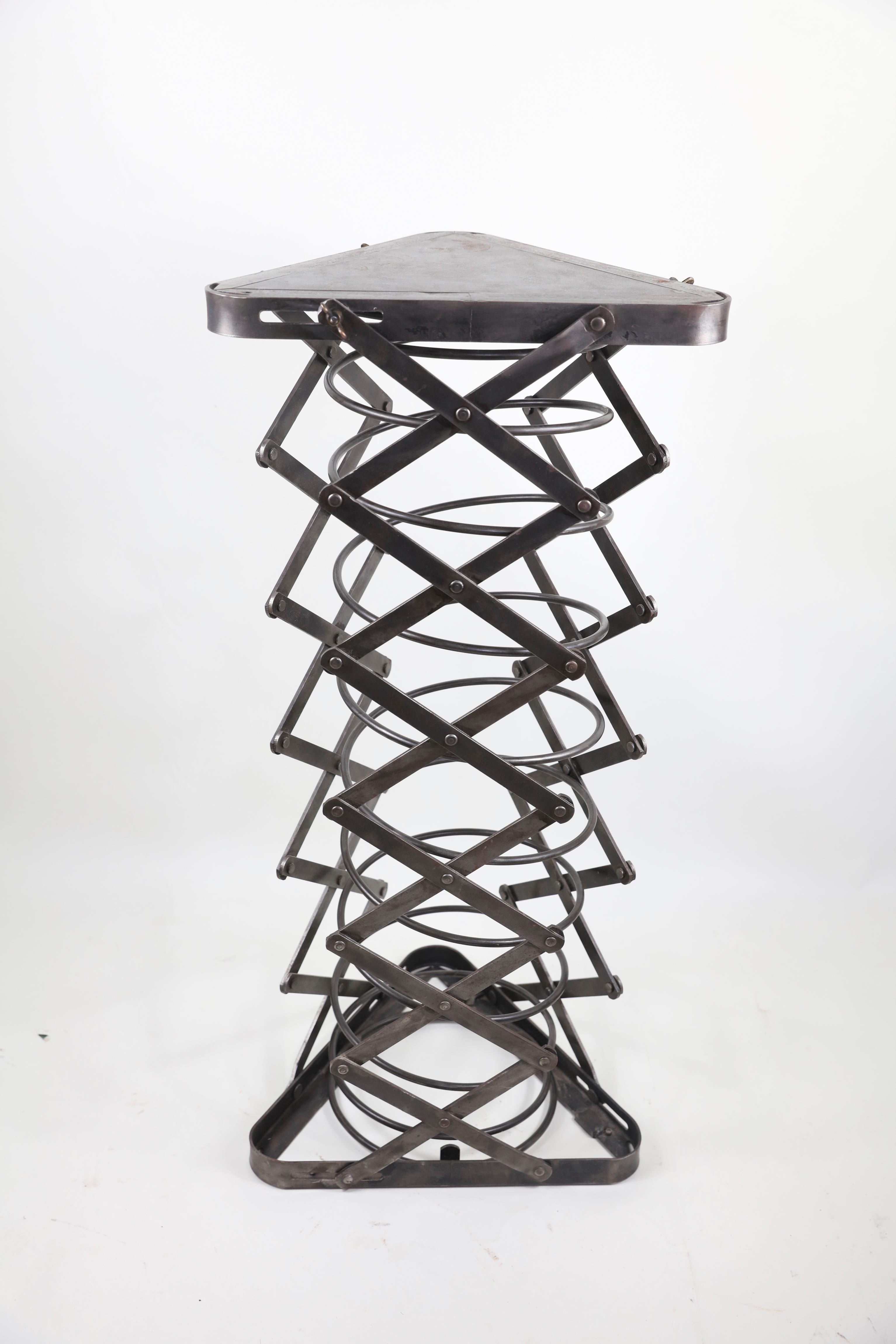 Pair Metal Spring Pedestal Adjustable In Good Condition In Bridgehampton, NY