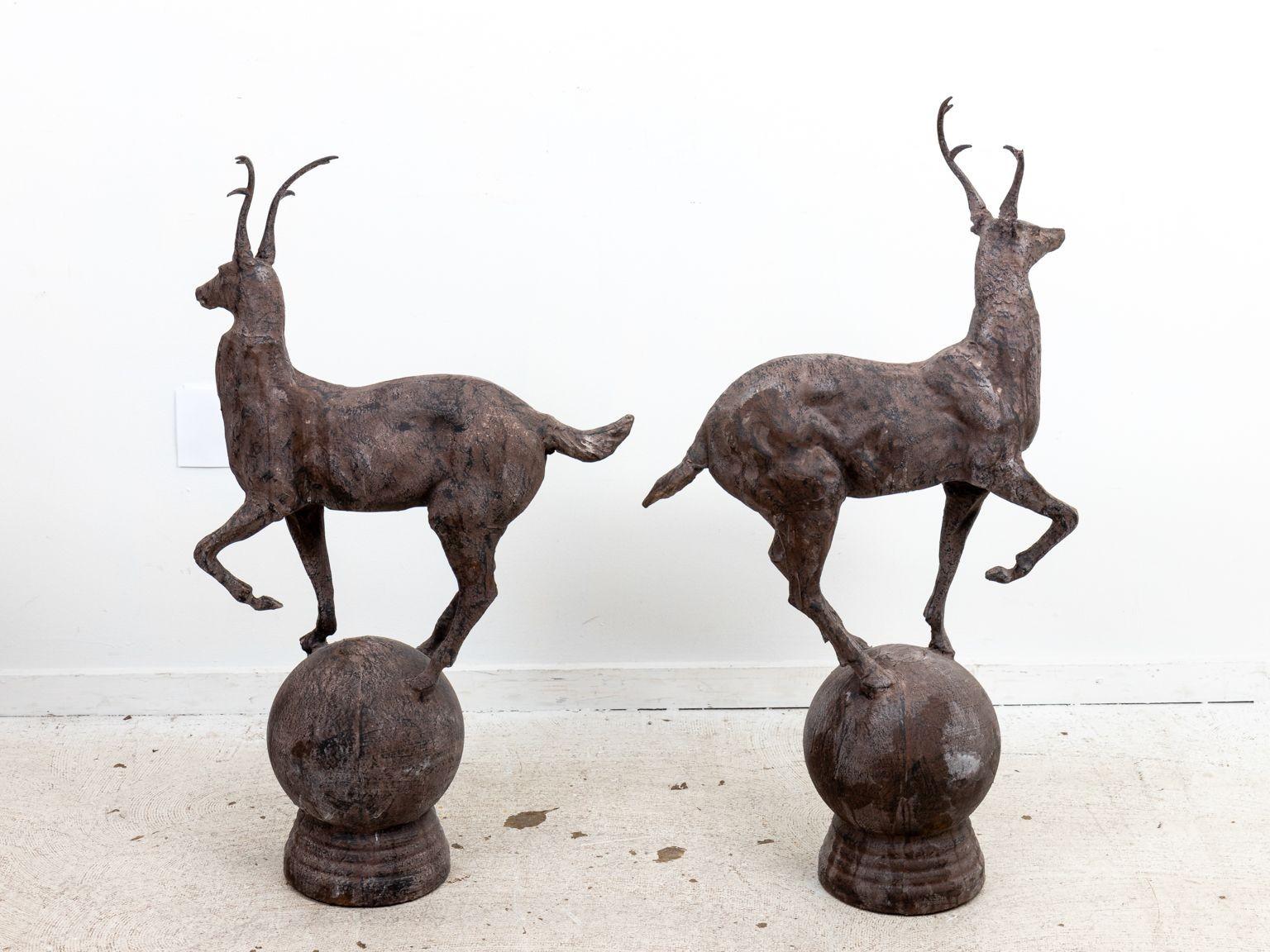 Pair Metal Stags on Globe, late 20th Century 5