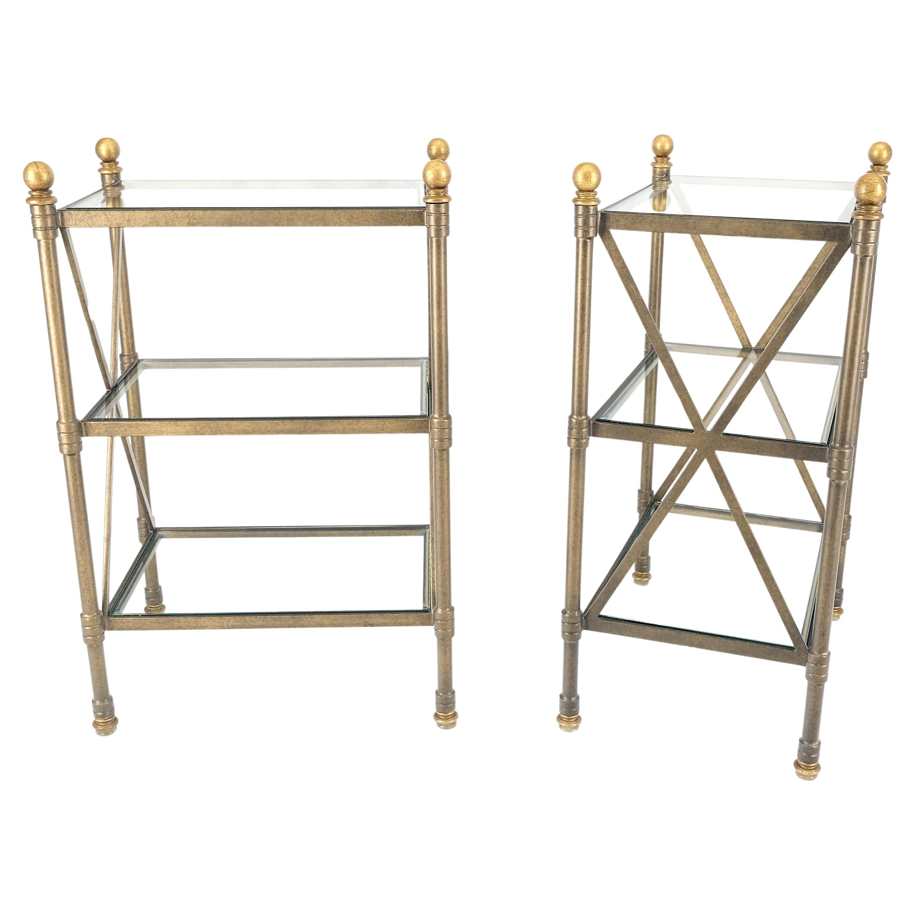 Coppia di ripiani in vetro a 3 livelli con base a X in metallo, con pinne a sfera 12x18 Tavoli laterali per lampade