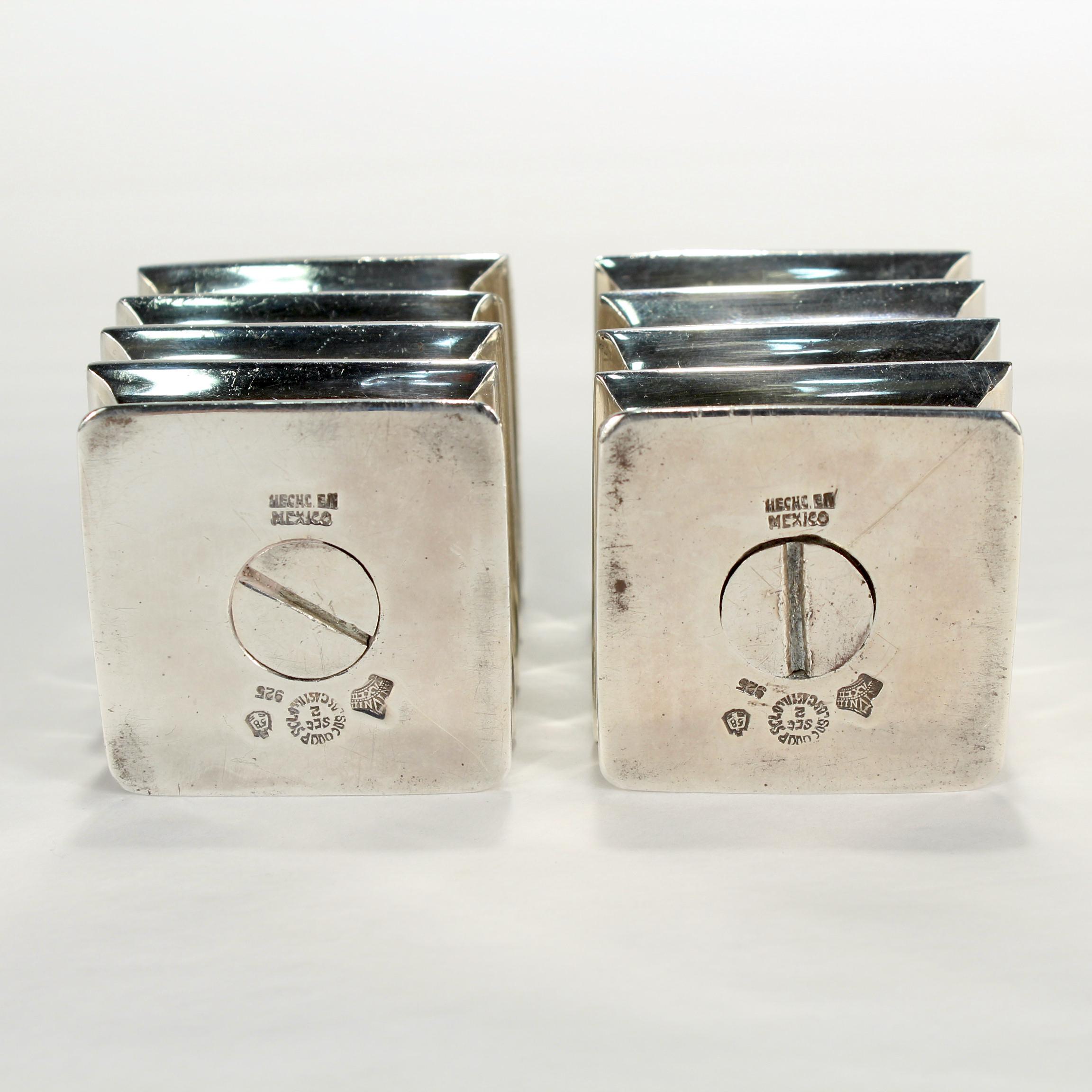 Pair Mexican Modernist Antonio Pineda Sterling Silver Salt & Pepper Shakers 6
