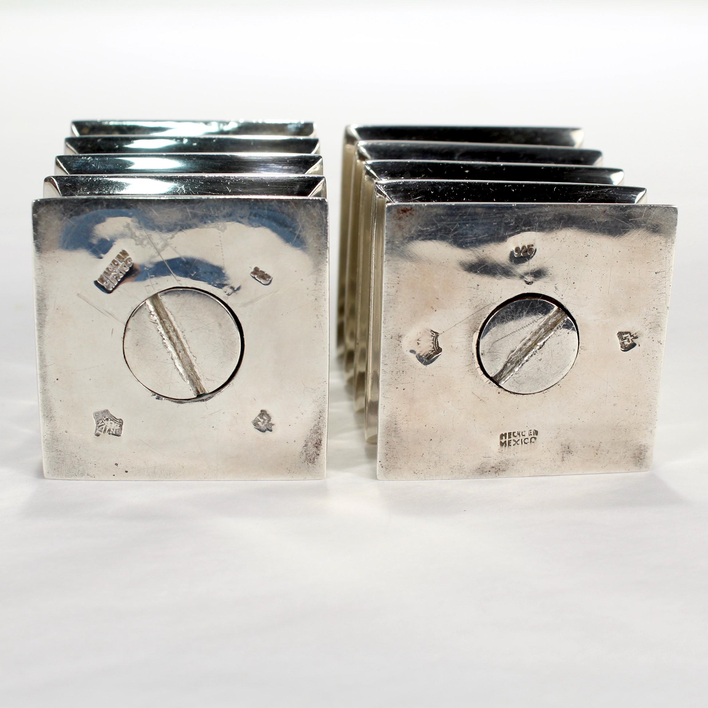 Pair Mexican Modernist Antonio Pineda Sterling Silver Salt & Pepper Shakers SL 6