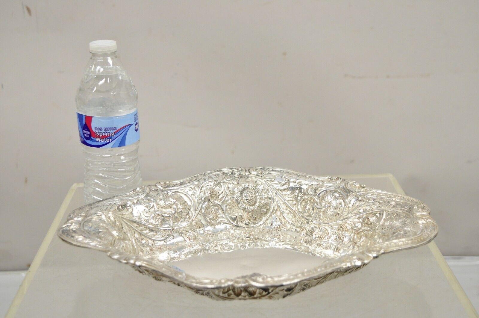 Pair M&H English Victorian Art Nouveau Silver Plate Floral Repousse Fruit Bowls For Sale 6