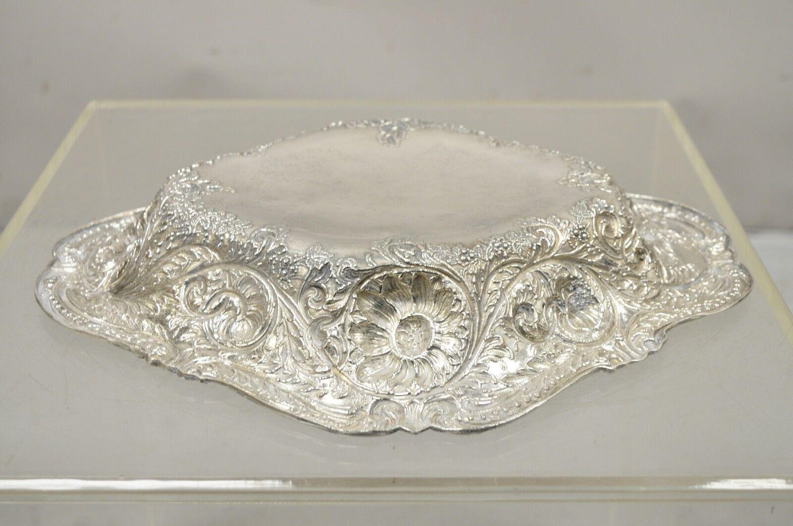Pair M&H English Victorian Art Nouveau Silver Plate Floral Repousse Fruit Bowls For Sale 7