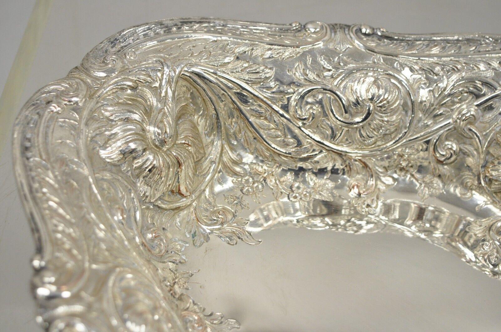 Pair M&H English Victorian Art Nouveau Silver Plate Floral Repousse Fruit Bowls For Sale 2