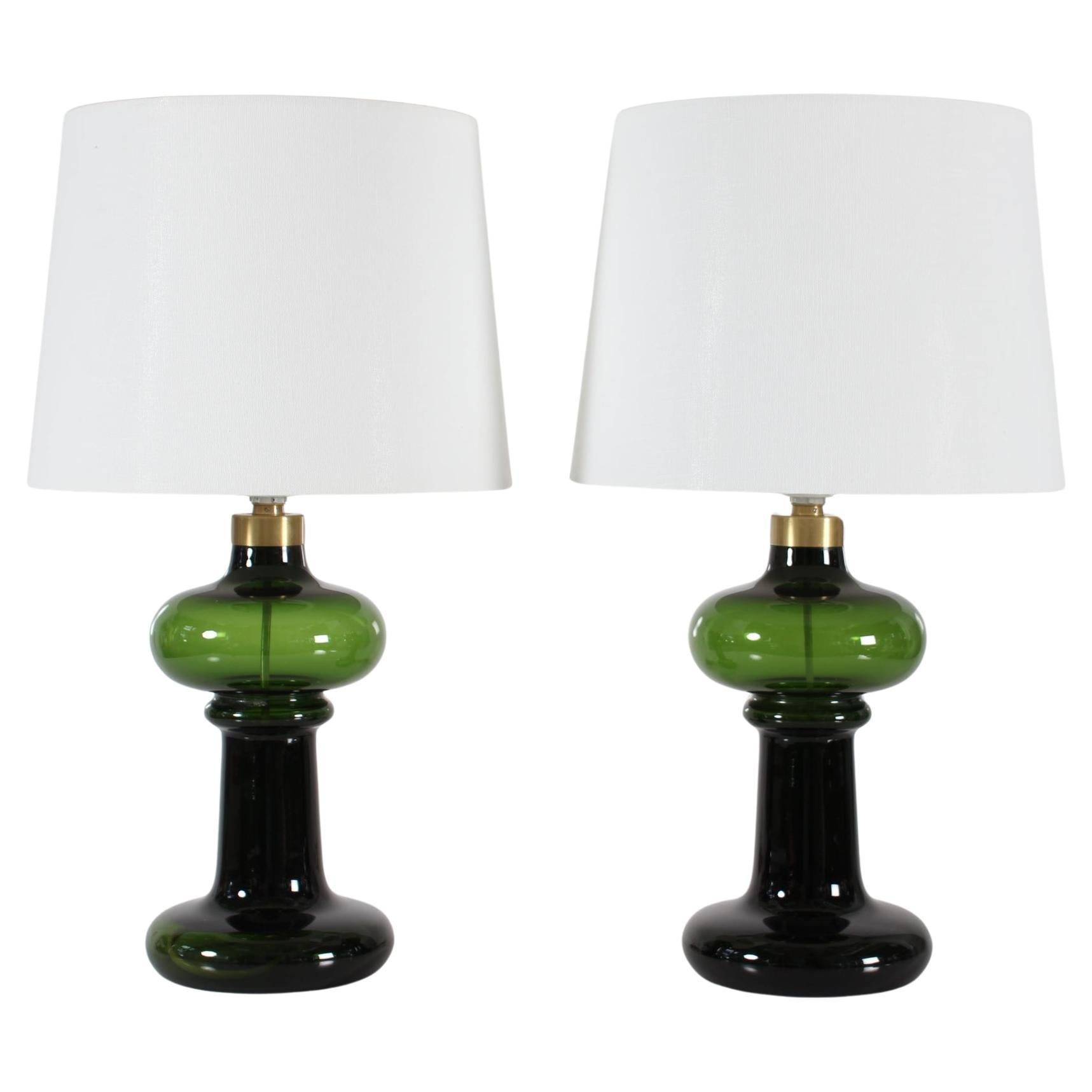 Paire de lampes GRANNY de Michael Bang Holmegaard en verre vert soufflé à la main 1970 en vente