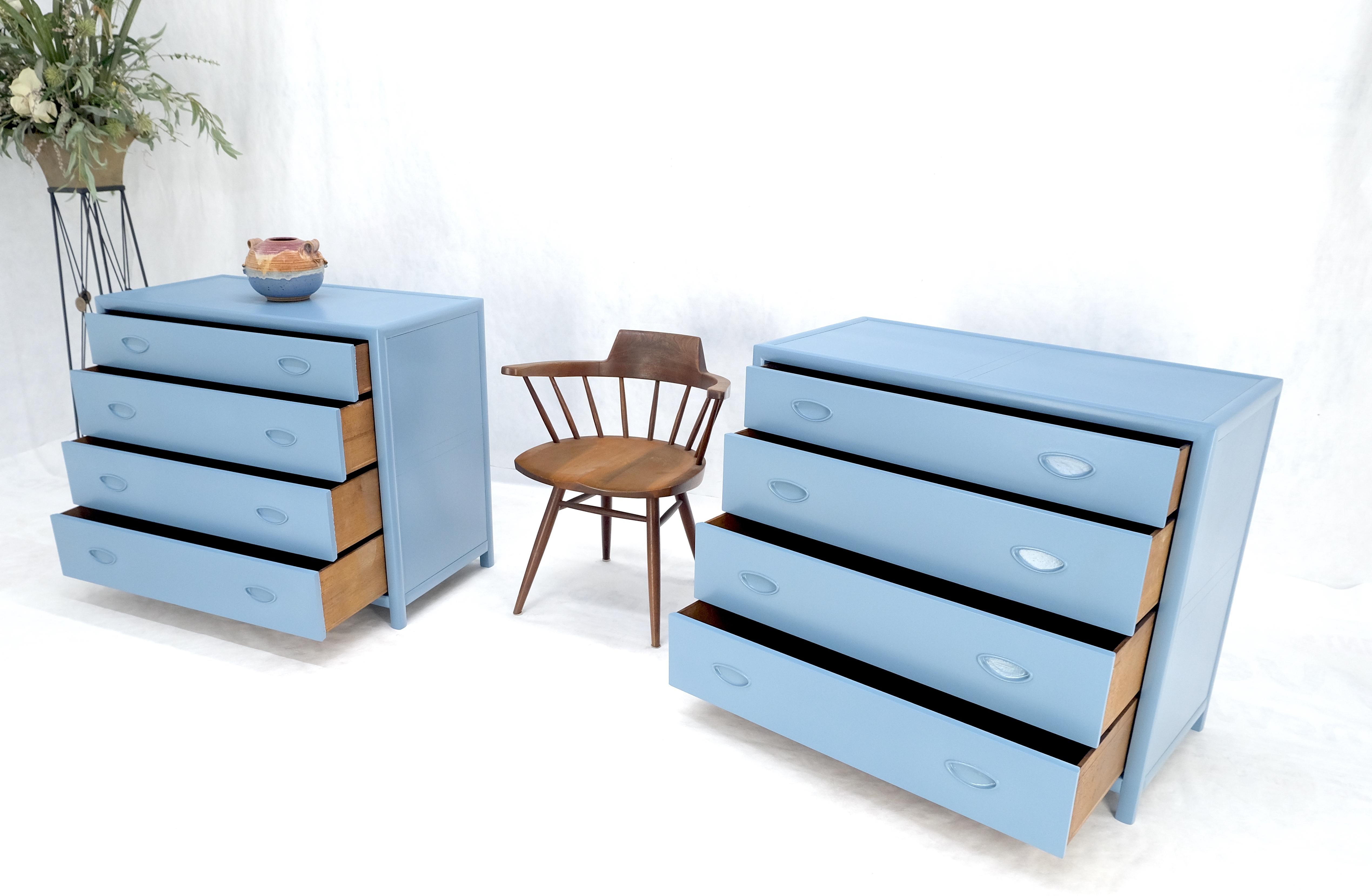 Pair Michael Taylor For Baker Light Grey Blue 4 Drawer Dressers Bachelor Chests For Sale 2
