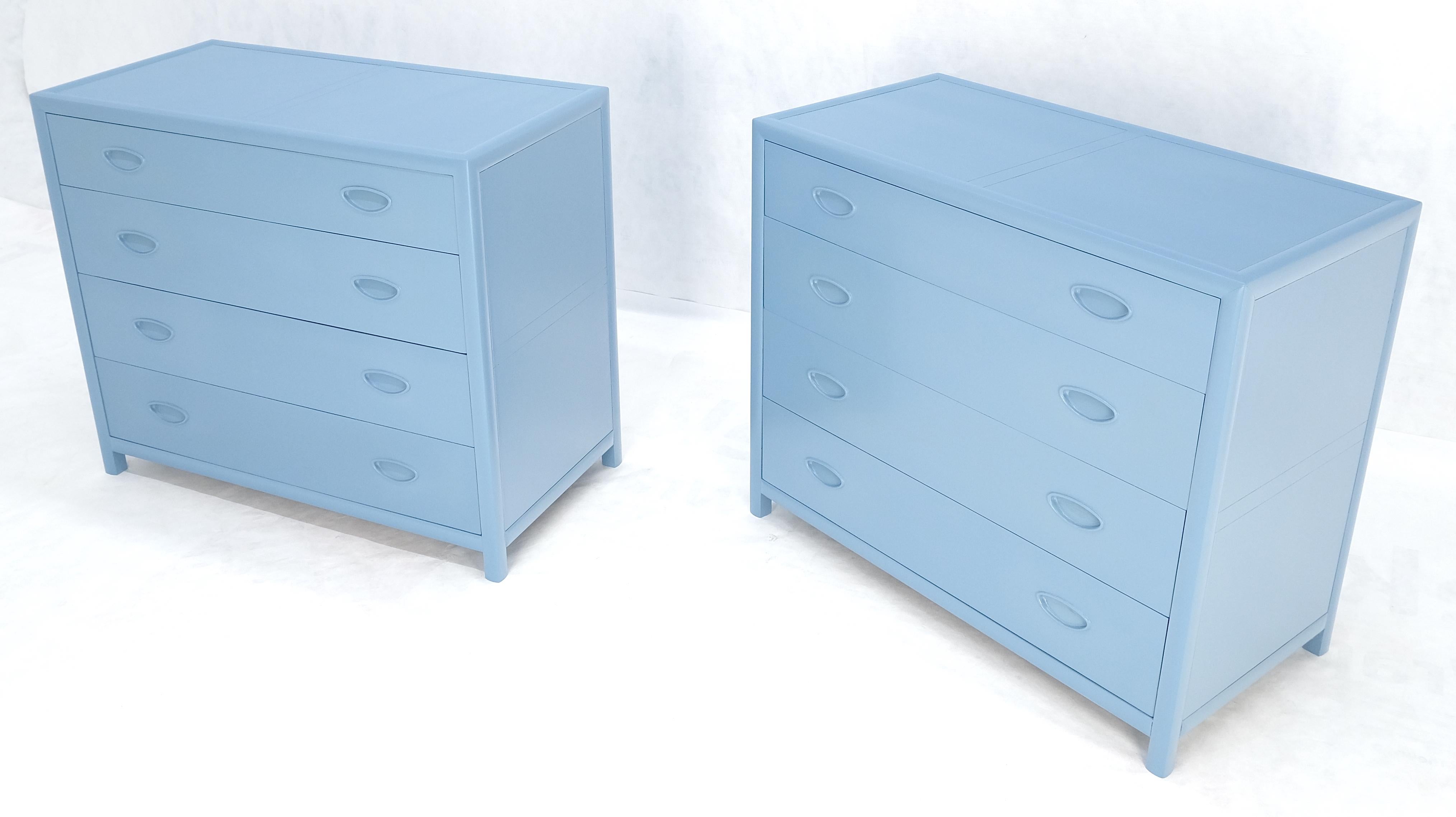 Mid-Century Modern Pair Michael Taylor For Baker Light Grey Blue 4 Drawer Dressers Bachelor Chests For Sale