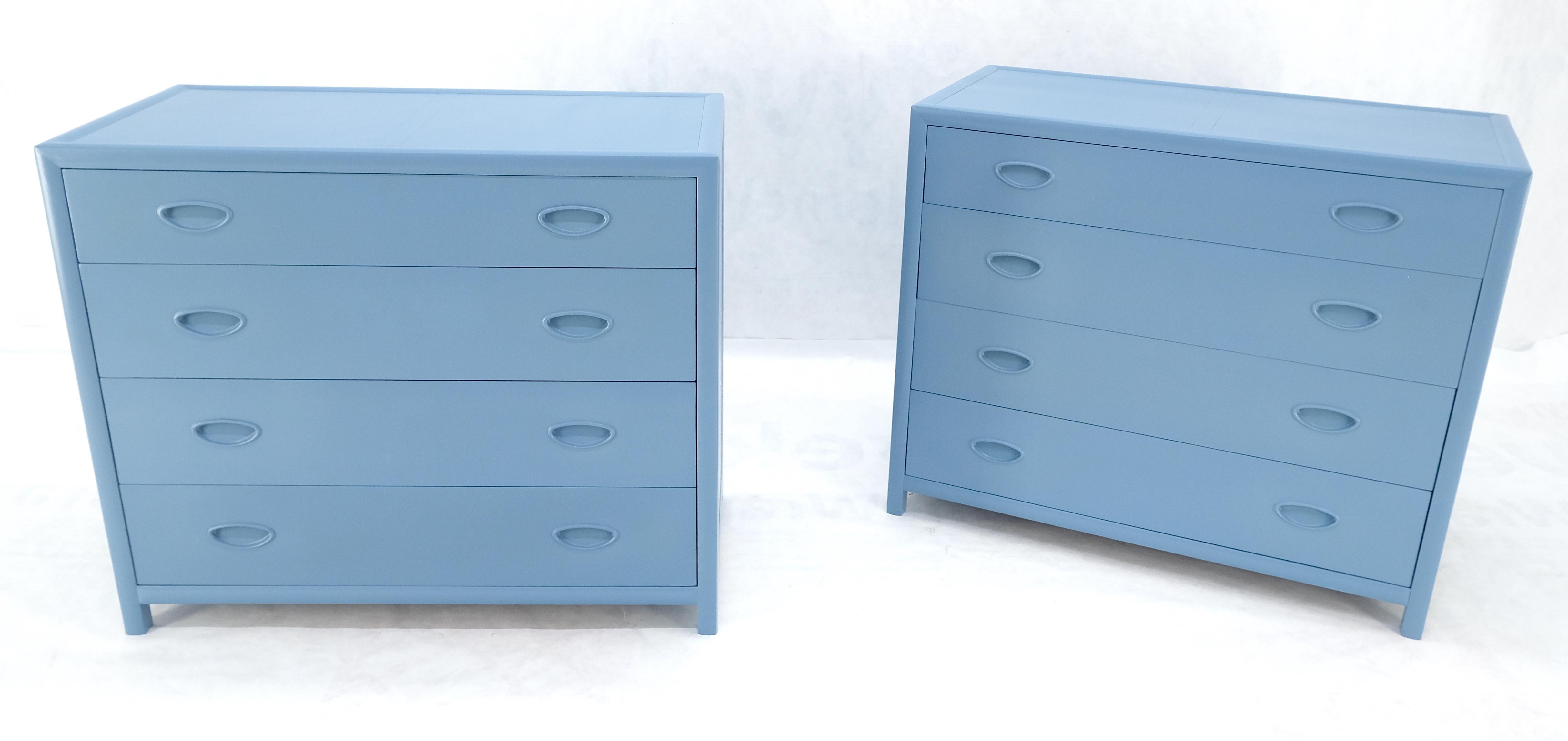 20th Century Pair Michael Taylor For Baker Light Grey Blue 4 Drawer Dressers Bachelor Chests For Sale