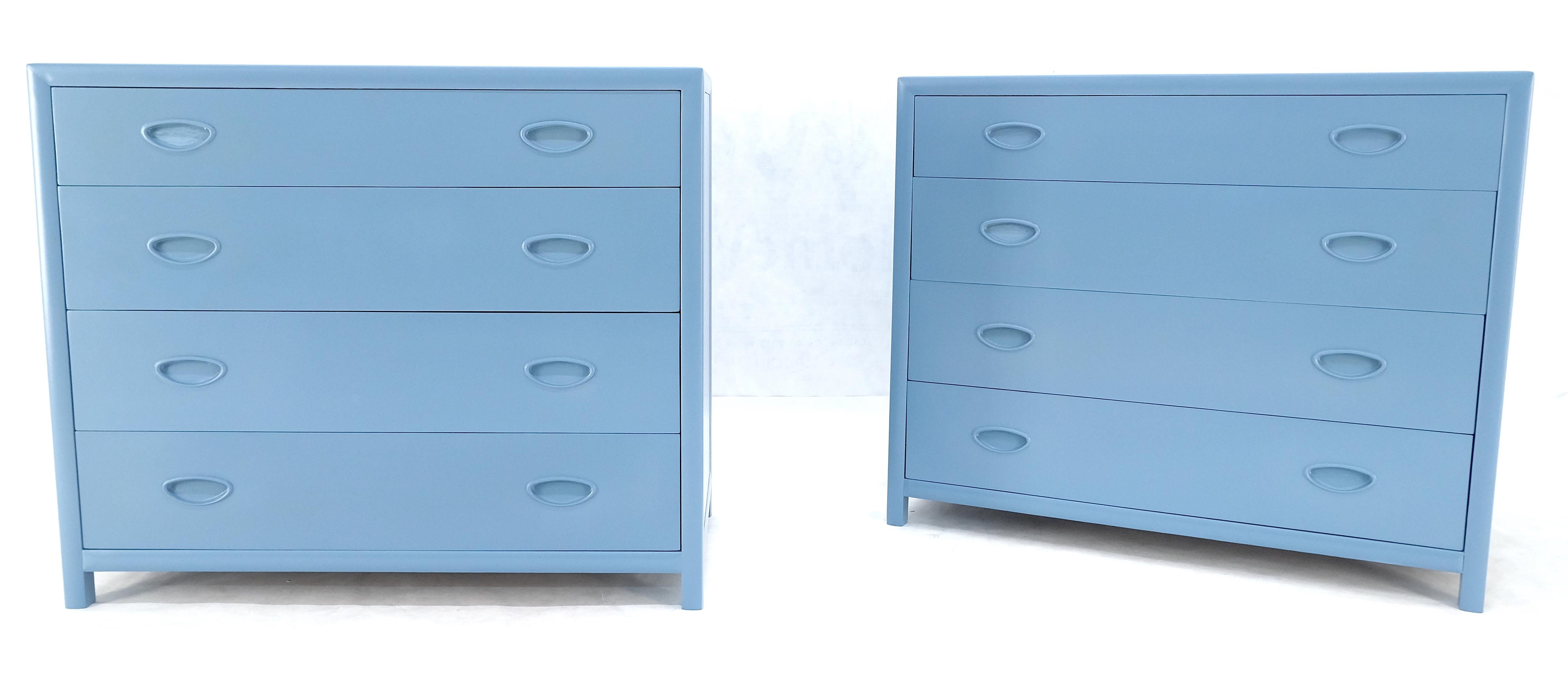 Oak Pair Michael Taylor For Baker Light Grey Blue 4 Drawer Dressers Bachelor Chests For Sale