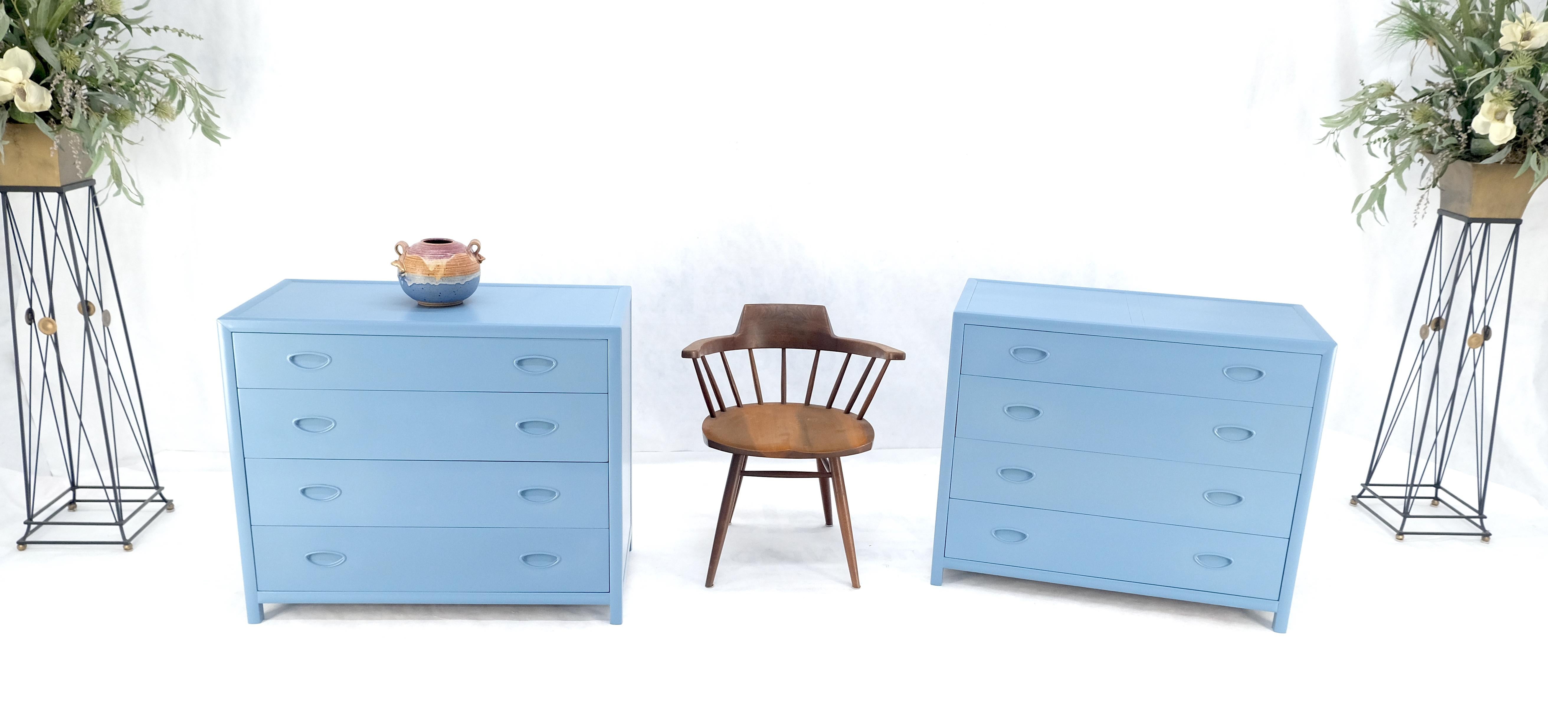Pair Michael Taylor For Baker Light Grey Blue 4 Drawer Dressers Bachelor Chests For Sale 1