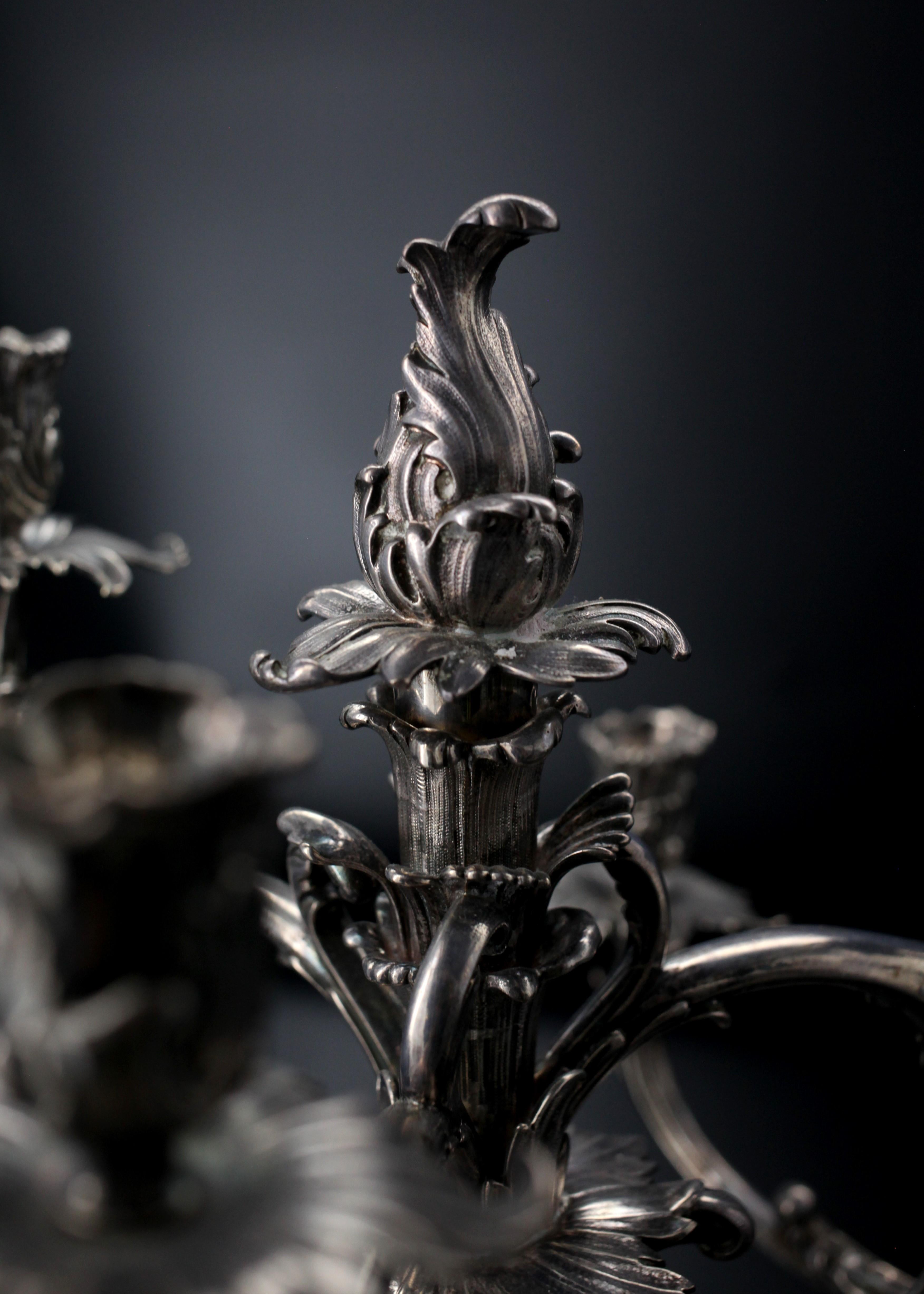Rococo Revival Pair Michelsen Rococo Style Sterling Candelabra For Sale