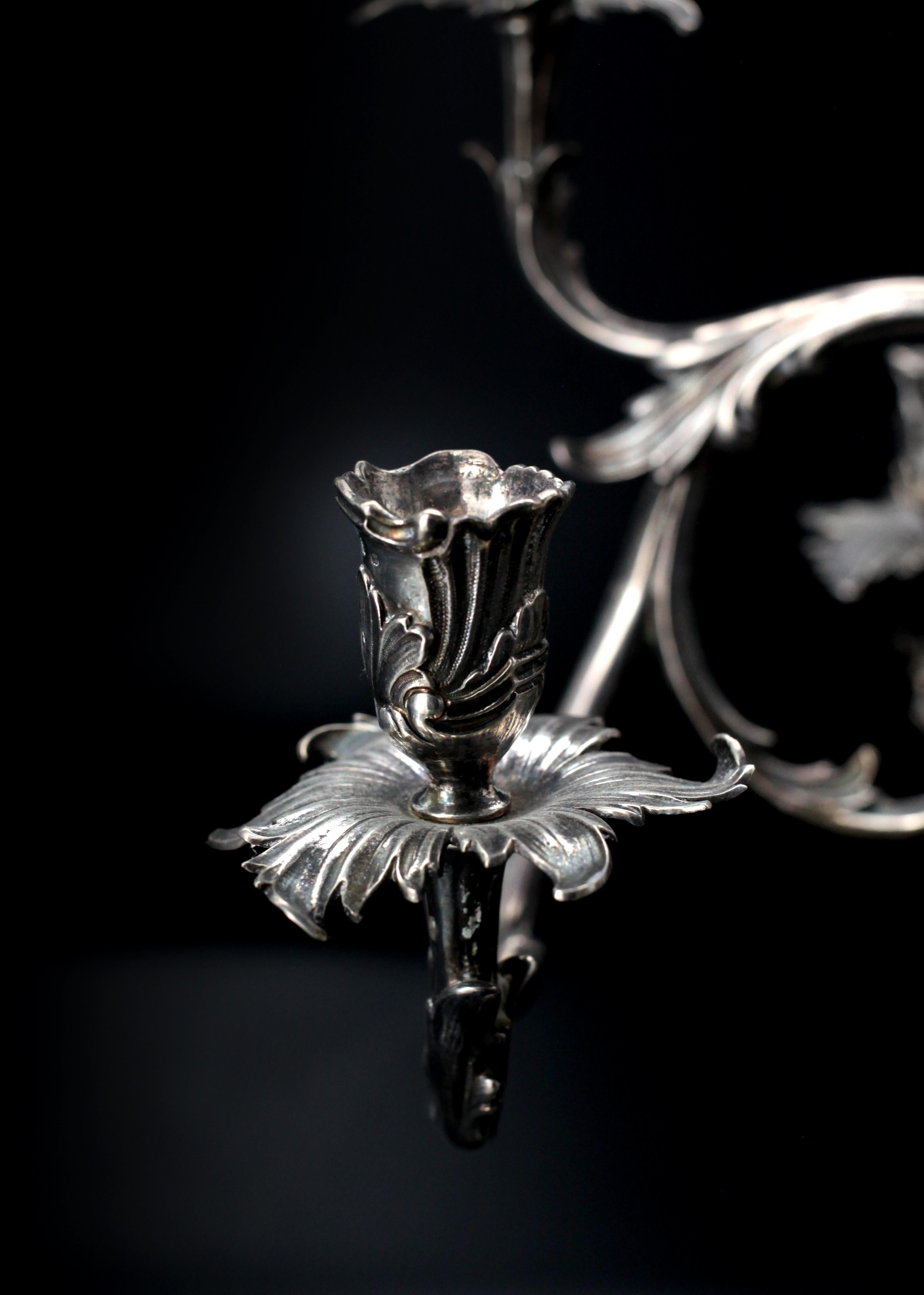 Danish Pair Michelsen Rococo Style Sterling Candelabra For Sale