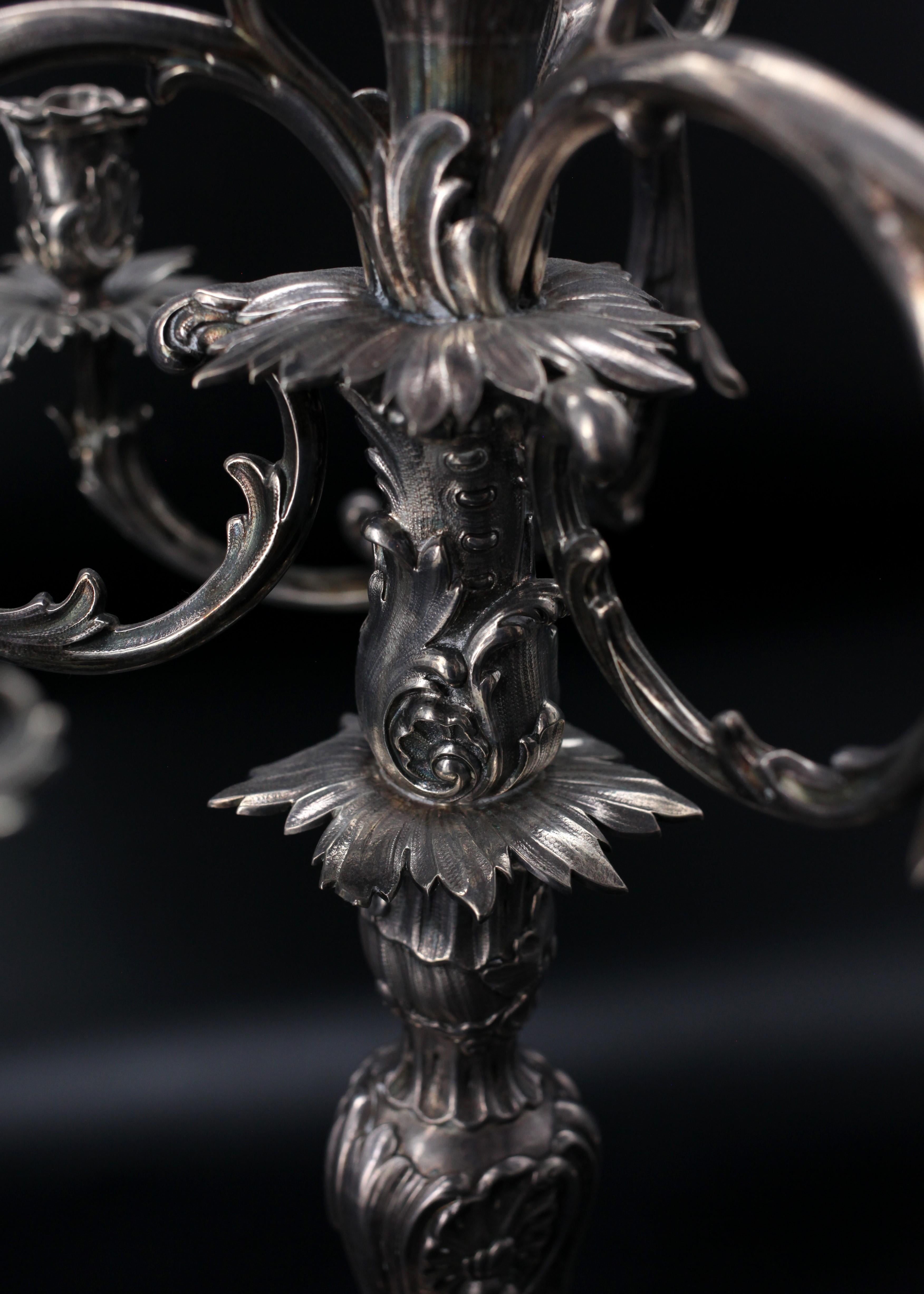20th Century Pair Michelsen Rococo Style Sterling Candelabra For Sale