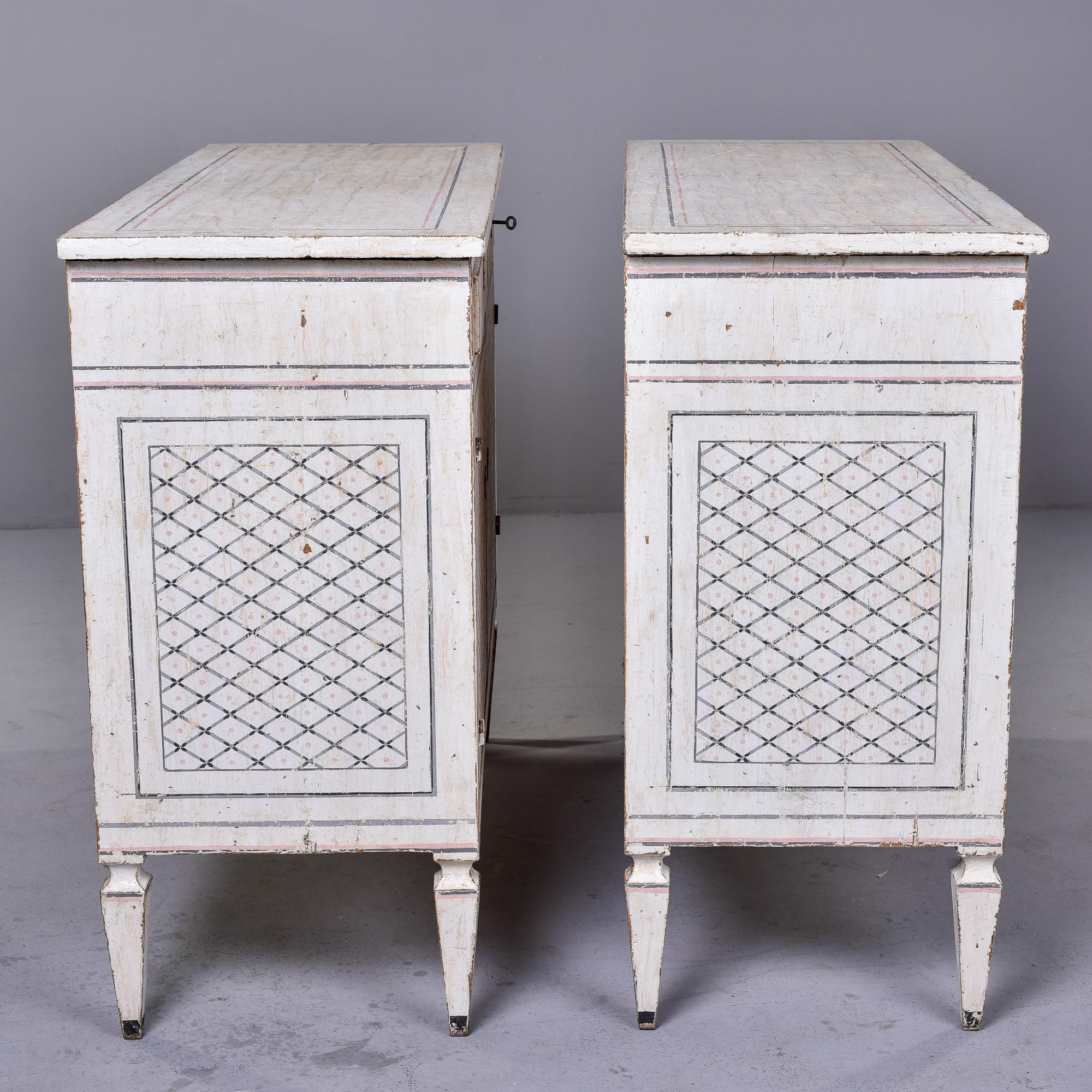 Hand-Painted Pair Mid 19th C Italian Bologna Region White Painted Cabinets For Sale