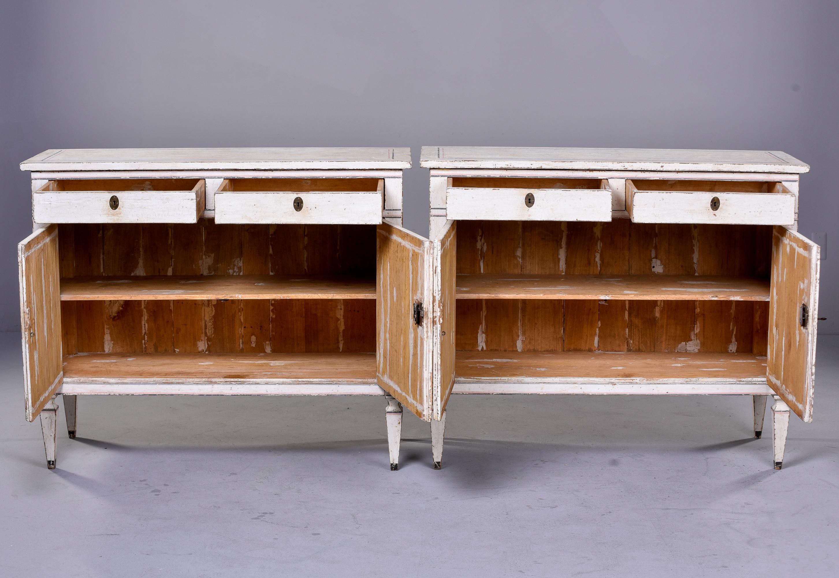 Wood Pair Mid 19th C Italian Bologna Region White Painted Cabinets For Sale