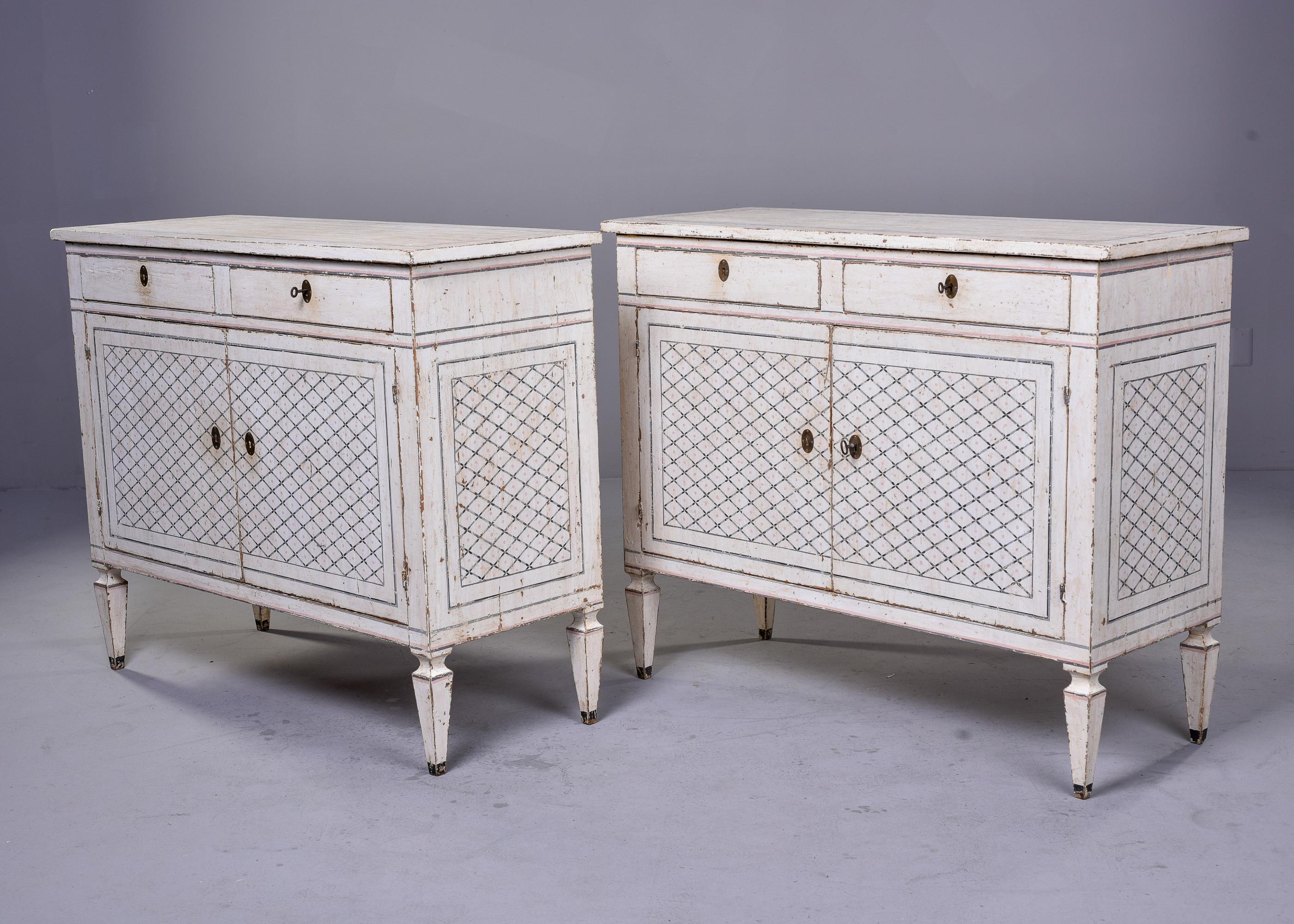 Pair Mid 19th C Italian Bologna Region White Painted Cabinets For Sale 3