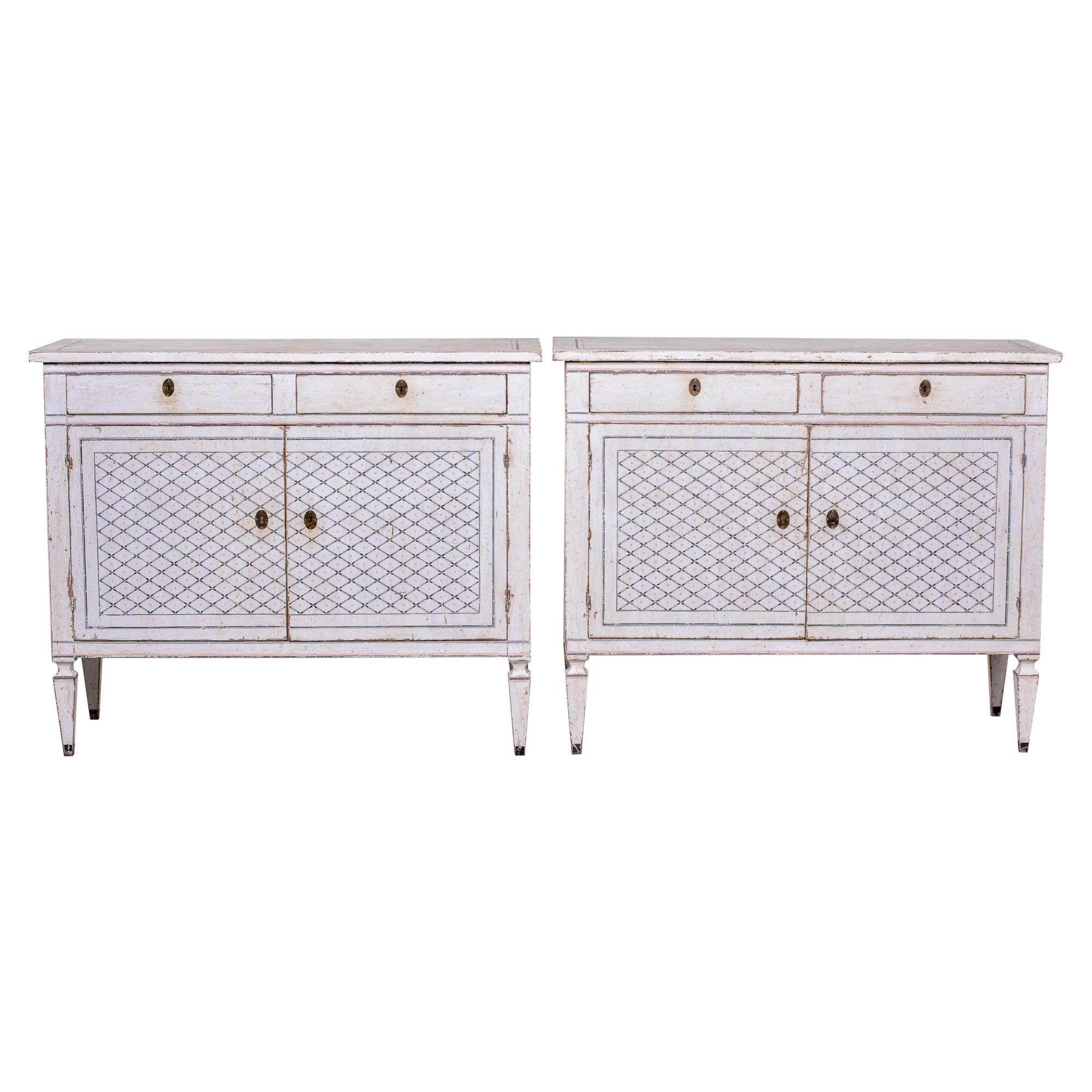 Pair Mid 19th C Italian Bologna Region White Painted Cabinets