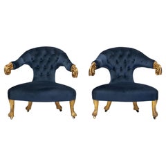 Pair Mid 19th Century Giltwood & Velvet Salon Armchairs