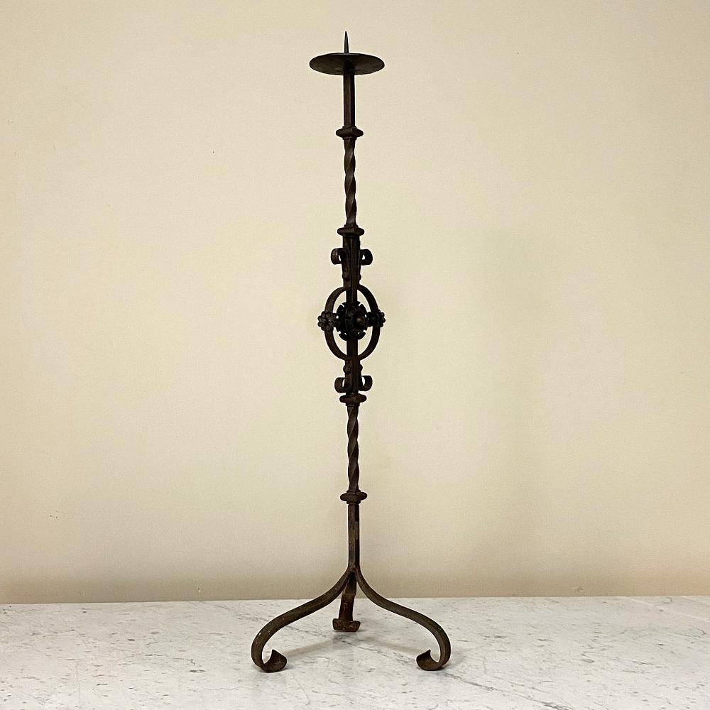Pair of Mid-19th Century Wrought Iron Torcheres Candlesticks In Good Condition For Sale In Dallas, TX