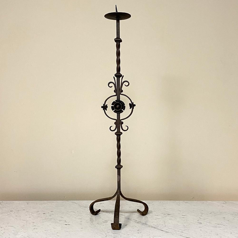 Pair of Mid-19th Century Wrought Iron Torcheres Candlesticks For Sale 1