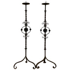 Pair of Mid-19th Century Wrought Iron Torcheres Candlesticks